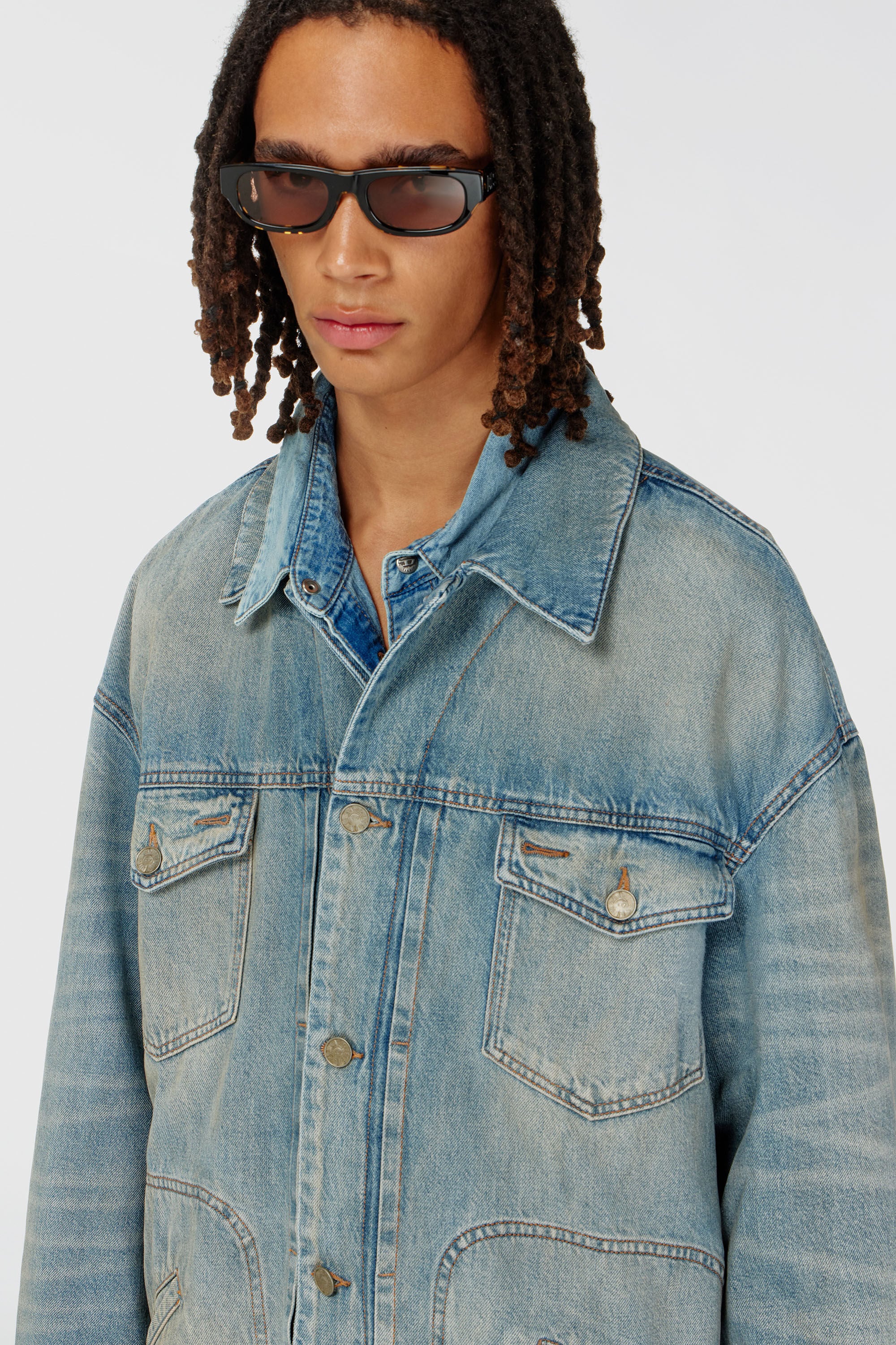 Diesel - D-ARI-S, Man's Denim jacket with contrast hem in Grey/Blue - 5