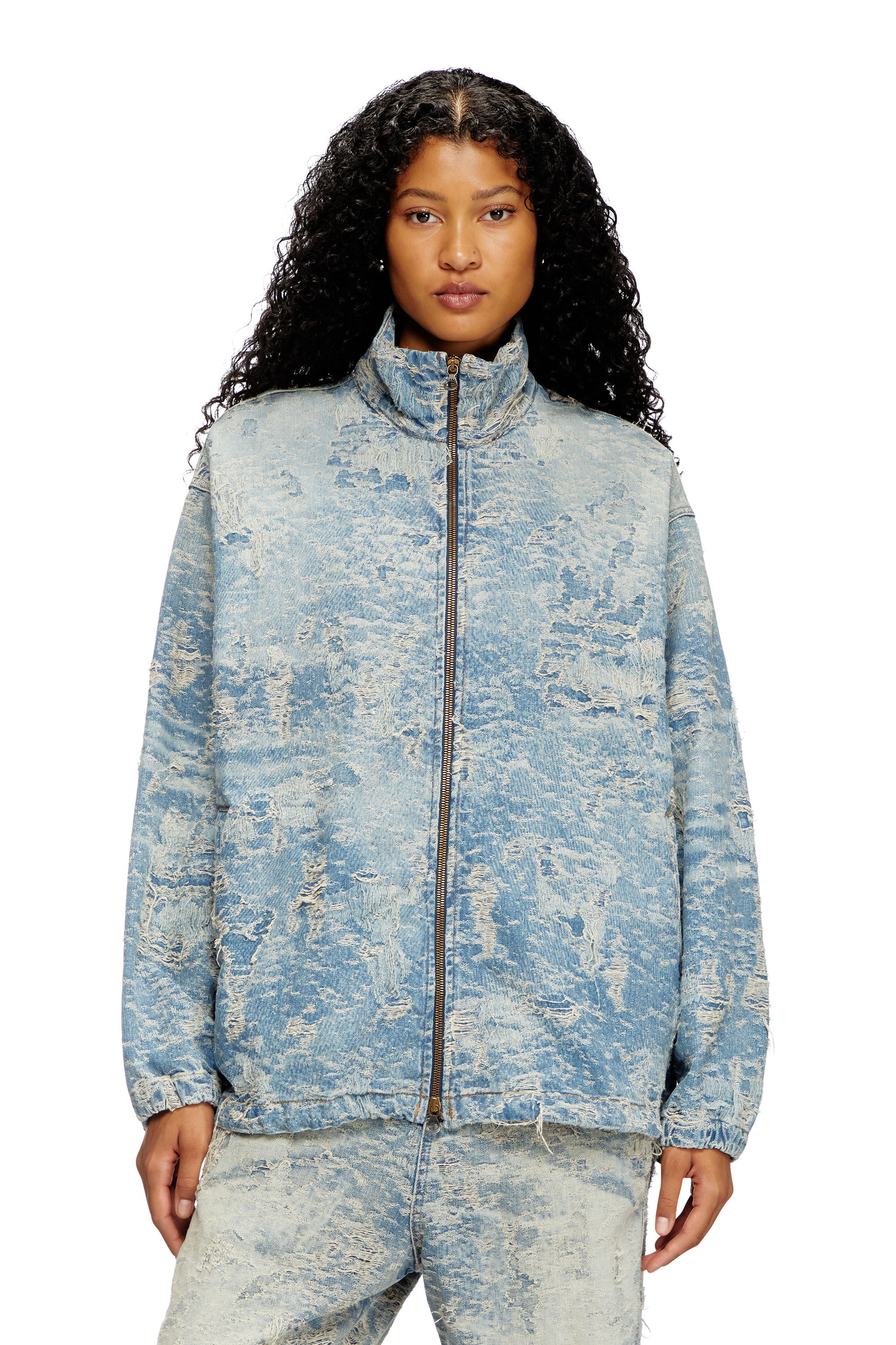 Diesel - D-KRAP-FSF, Chaqueta con cremallera de denim en jacquard con efecto de suciedad Unisex in Azul marino - 3