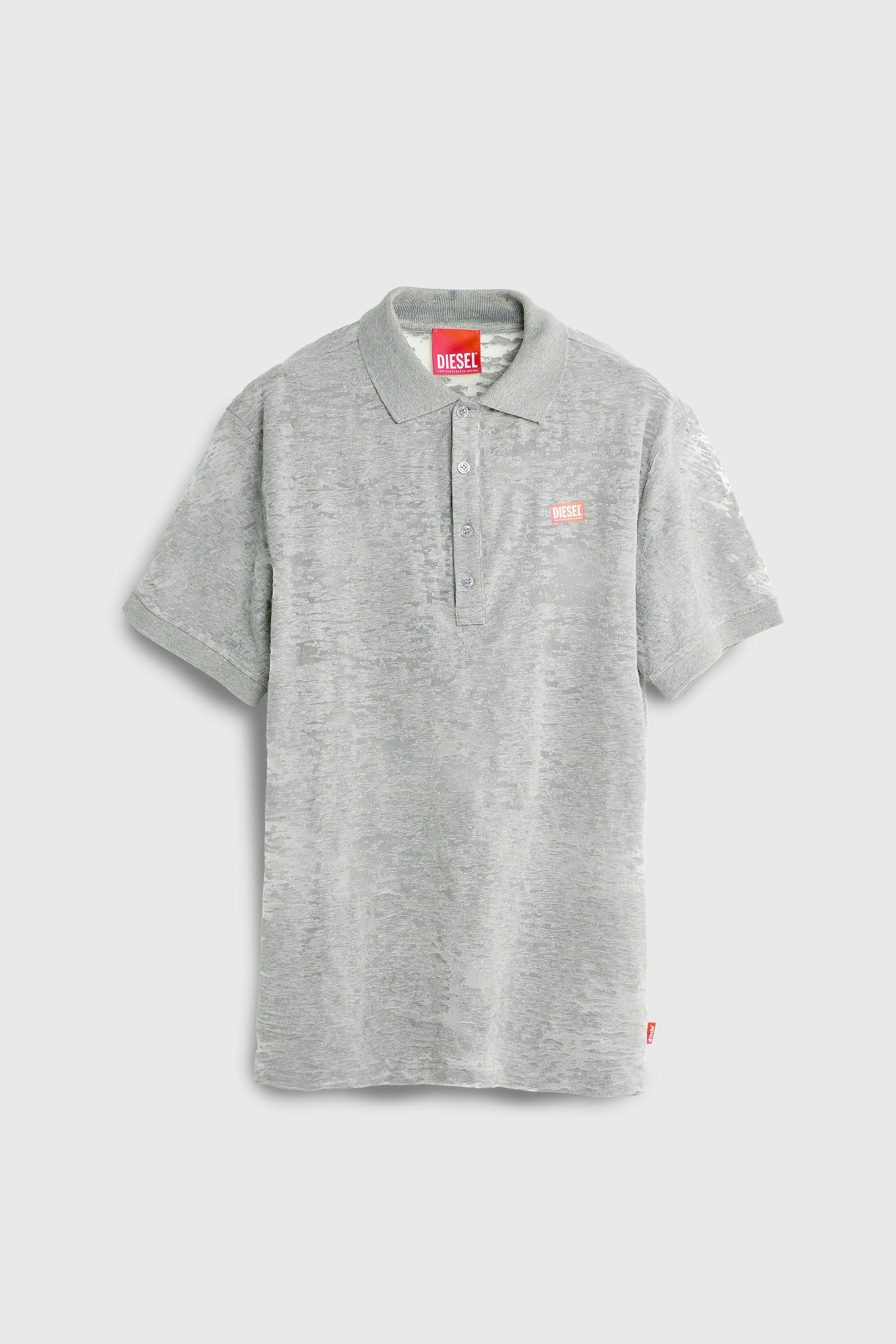 Diesel - PR-T-REJUST, Man's Polo shirt in all-over devor&eacute; jersey in Light Grey - 2