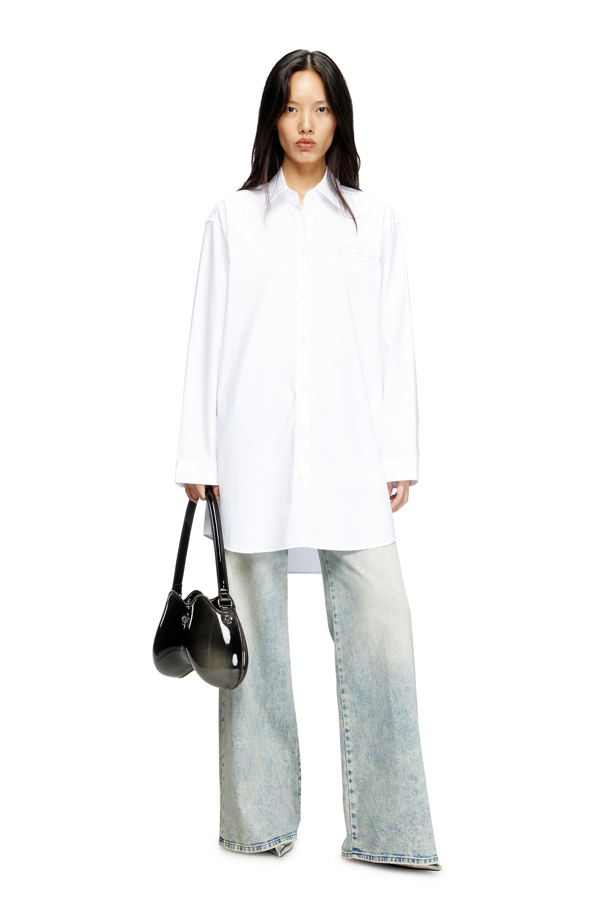 Diesel - D-DALIS, Vestido camisero corto con logotipo bordado Mujer in Blanco - 3