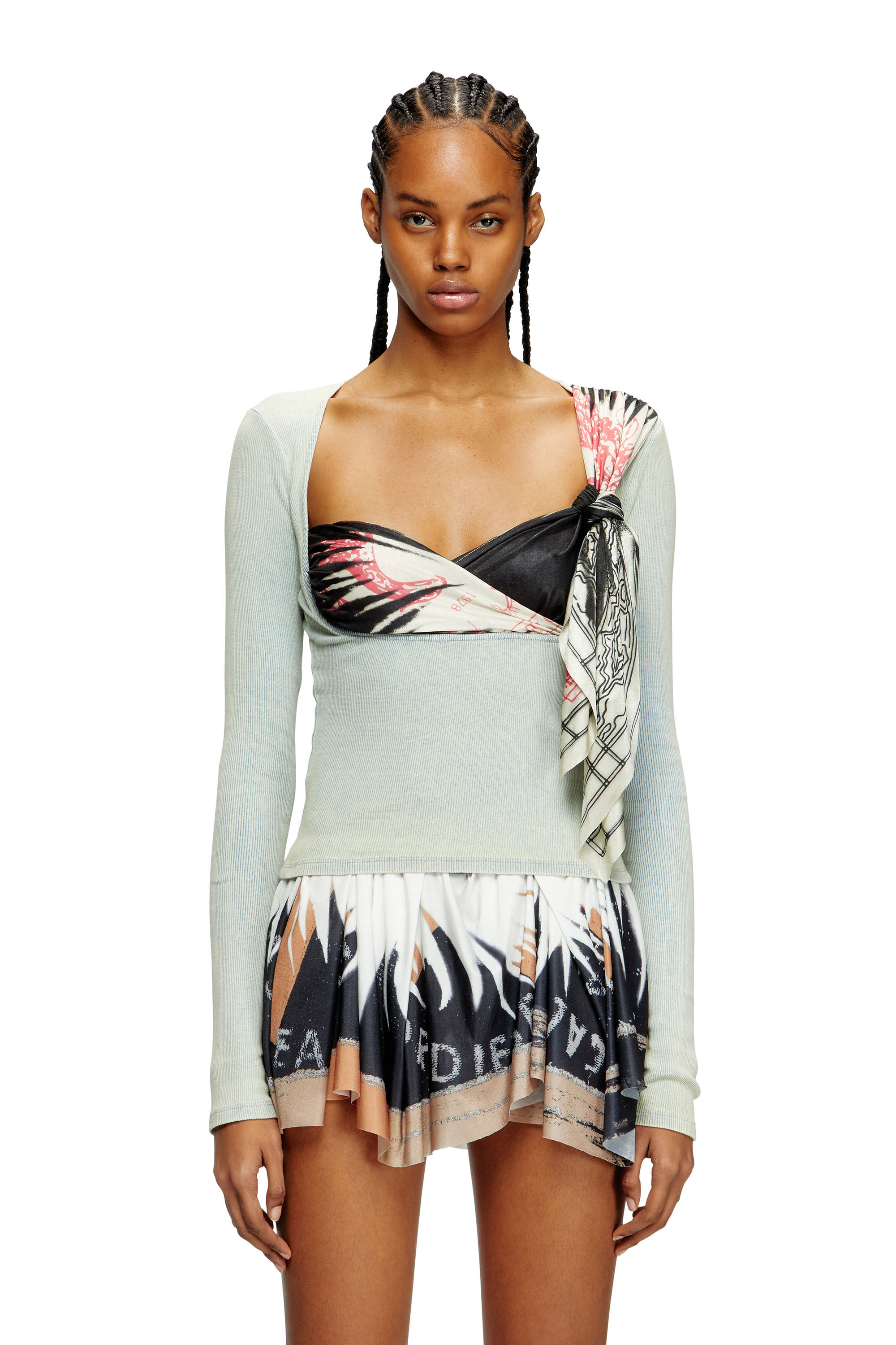 Diesel - T-LERYA, Top de canalé con busto de bandana drapeada Mujer in Multicolor - 3