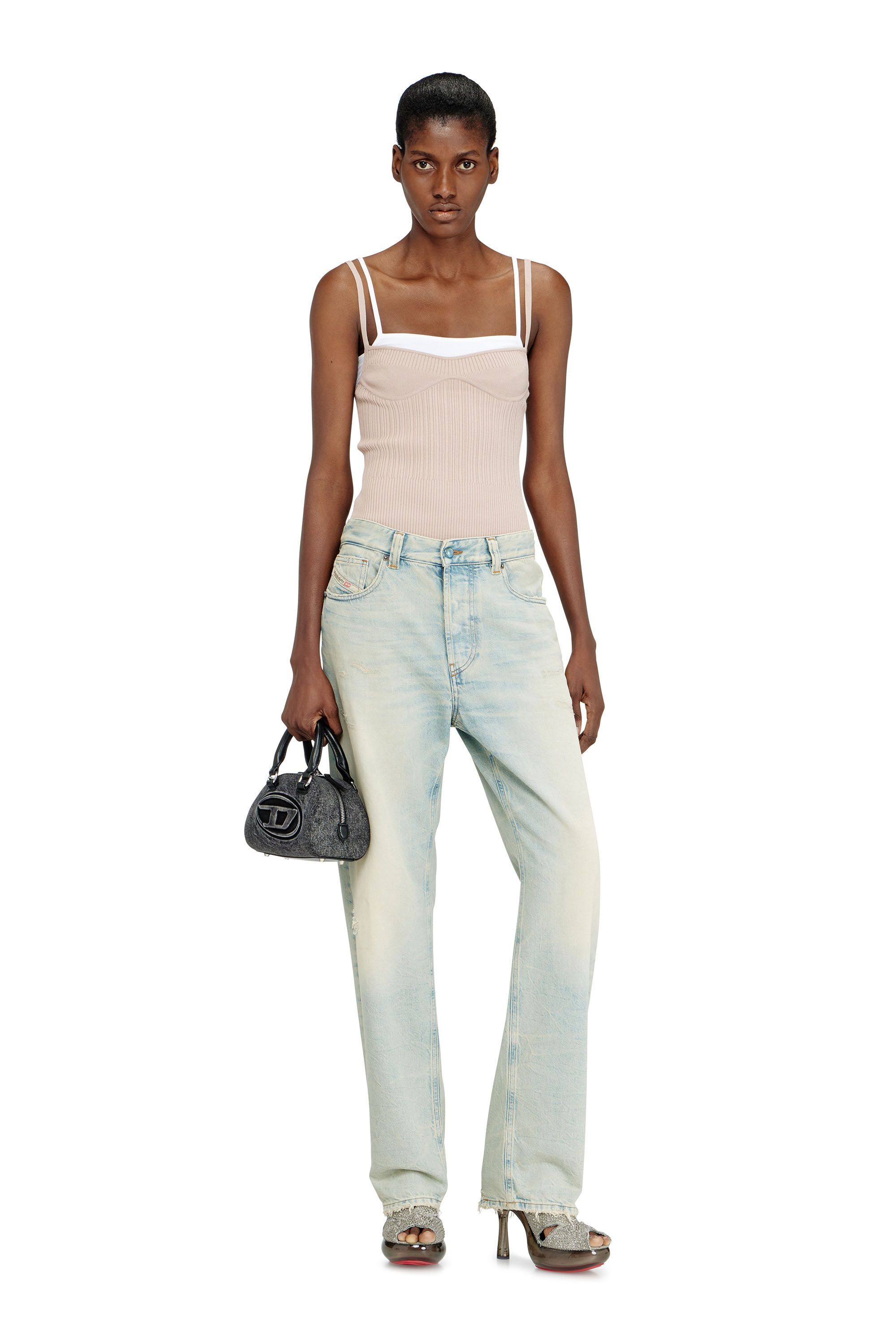 Diesel - M-ZARRINA, Top de tirantes en punto acanalado con capas Mujer in Rosa - 1