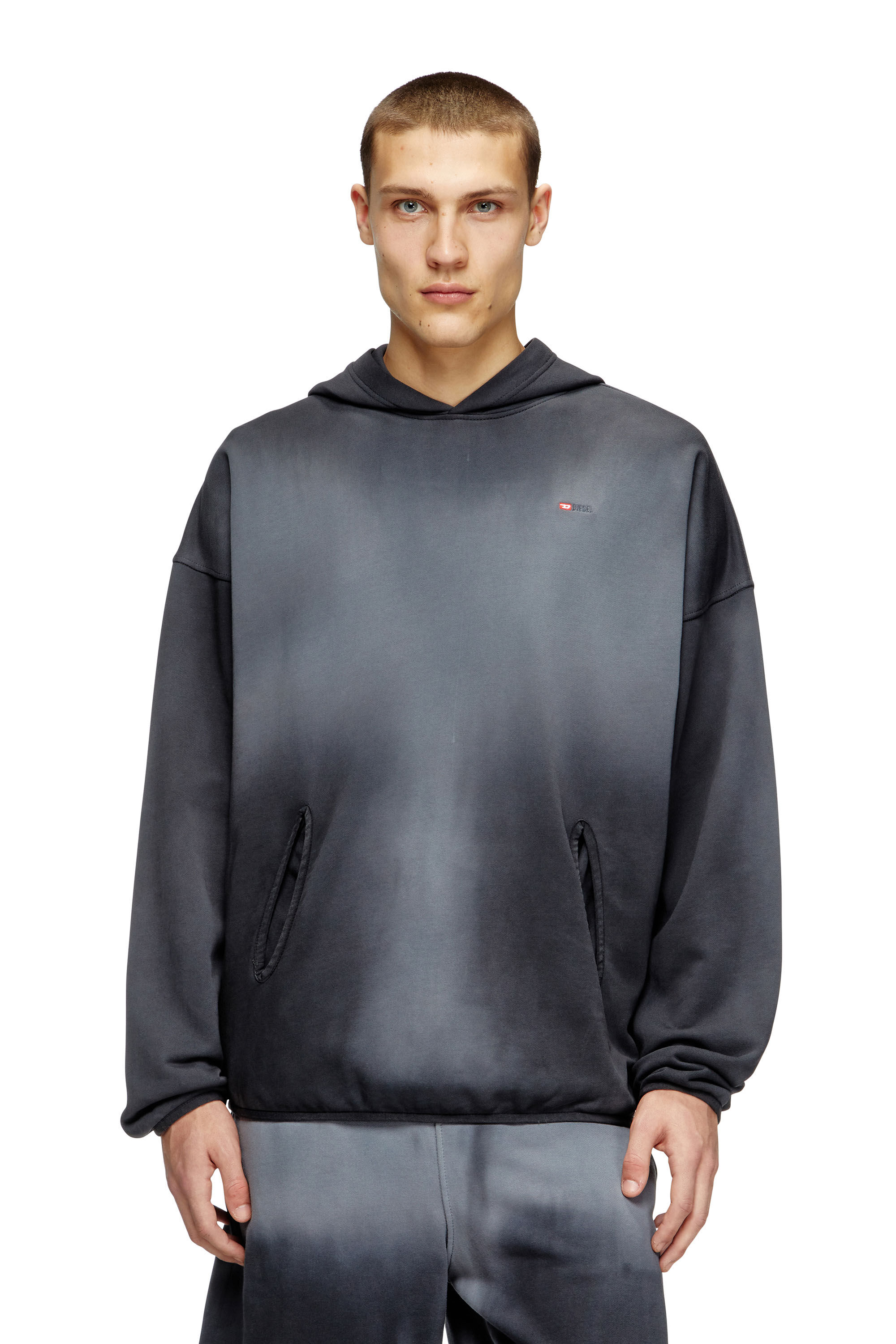 Diesel - S-EE-T1, Sudadera desteñida con capucha con logotipo micro Hombre in Negro - 3
