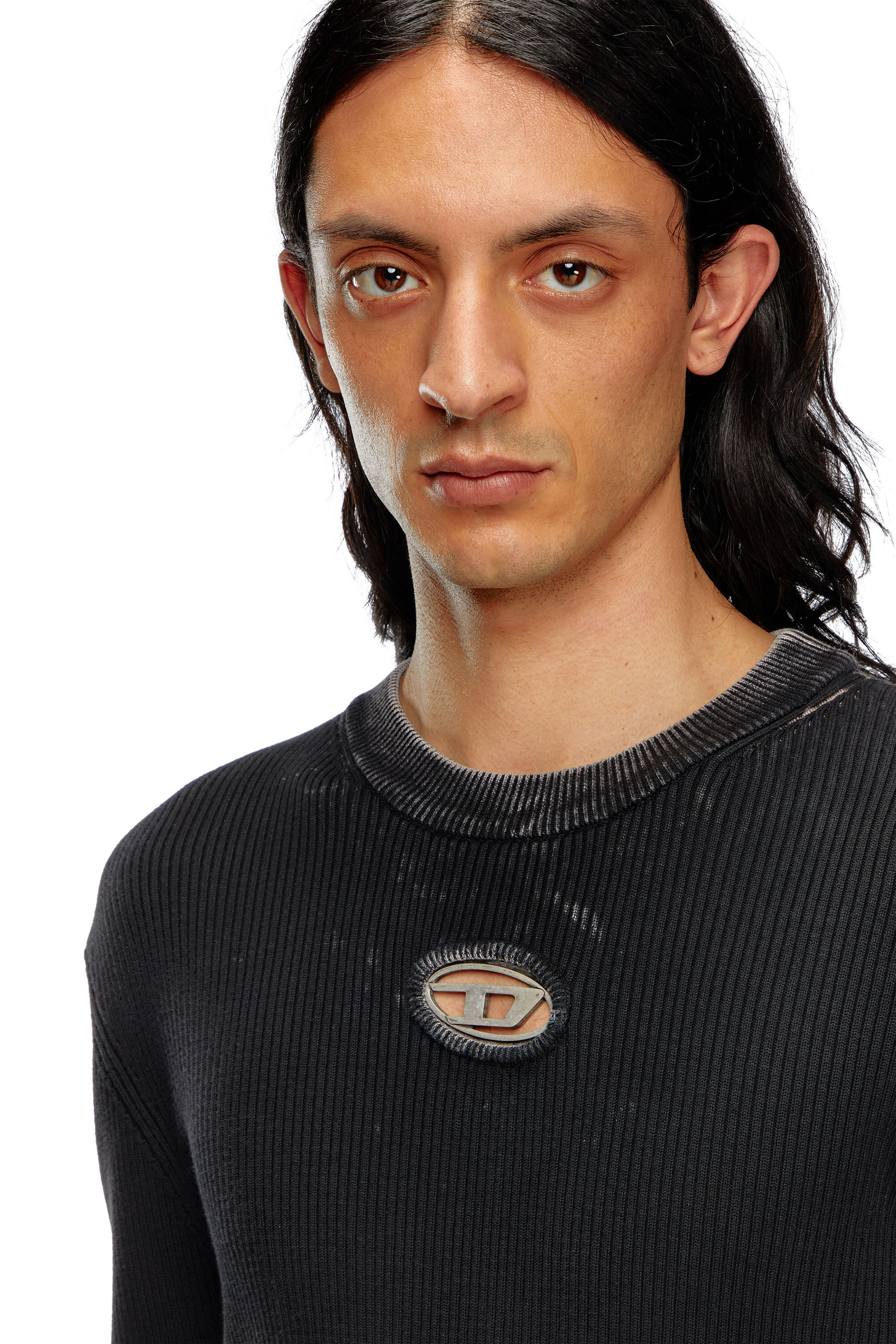 【DIESEL】K-Darin ニットシャツ Men's Treated jumper with metal logo insert | Beige | Diesel