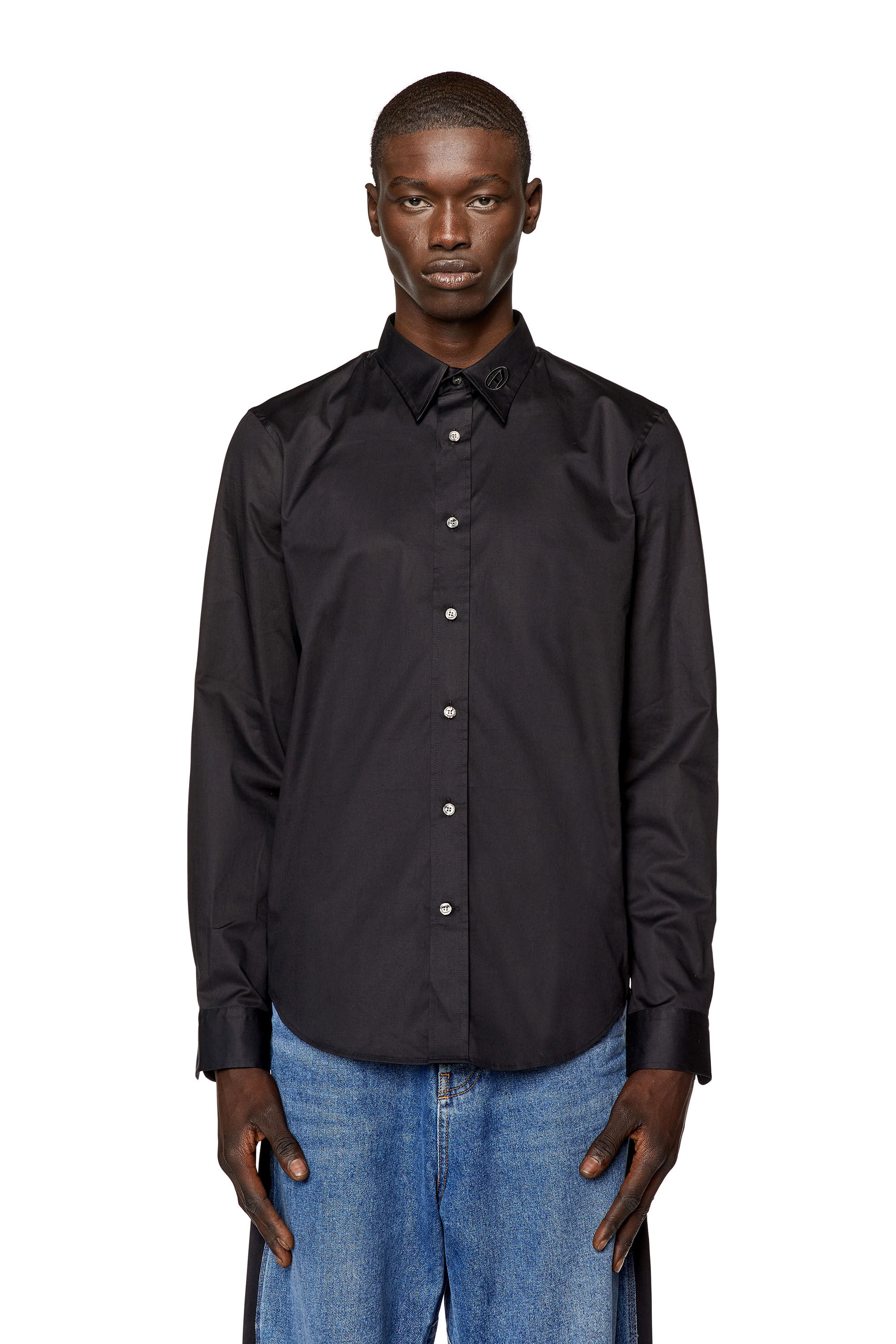 Diesel - S-BENNY-CL, Hombre Camisa de microtwill con bordado tonal in Negro - Image 6