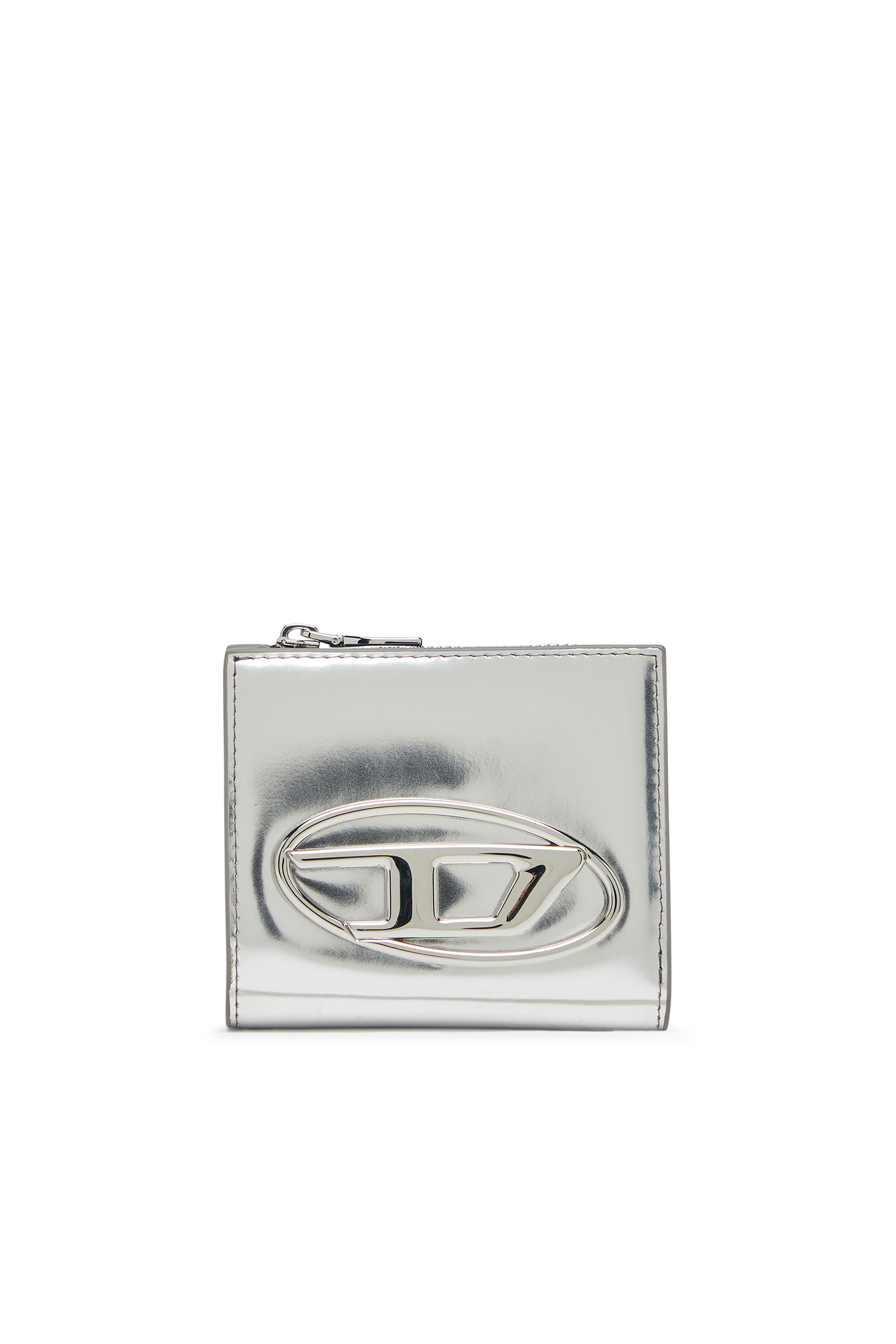 Diesel - 1DR BI FOLD ZIP L, Tarjetero de cuero espejado que se pliega por la mitad Mujer in Plateado - 1