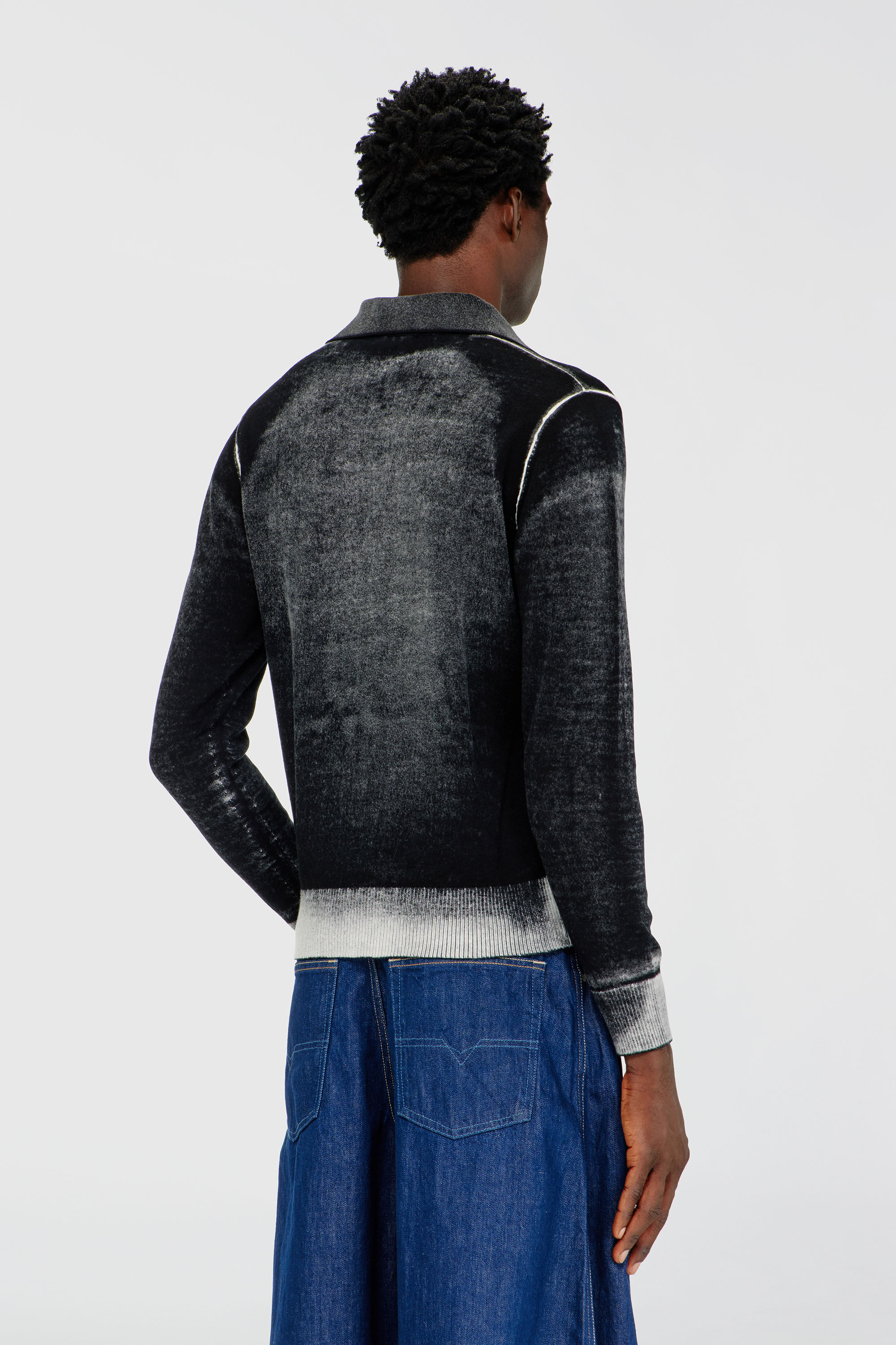 Diesel - K-LORENZO, Jersey con cuello polo con estampado invertido Hombre in Negro - 4