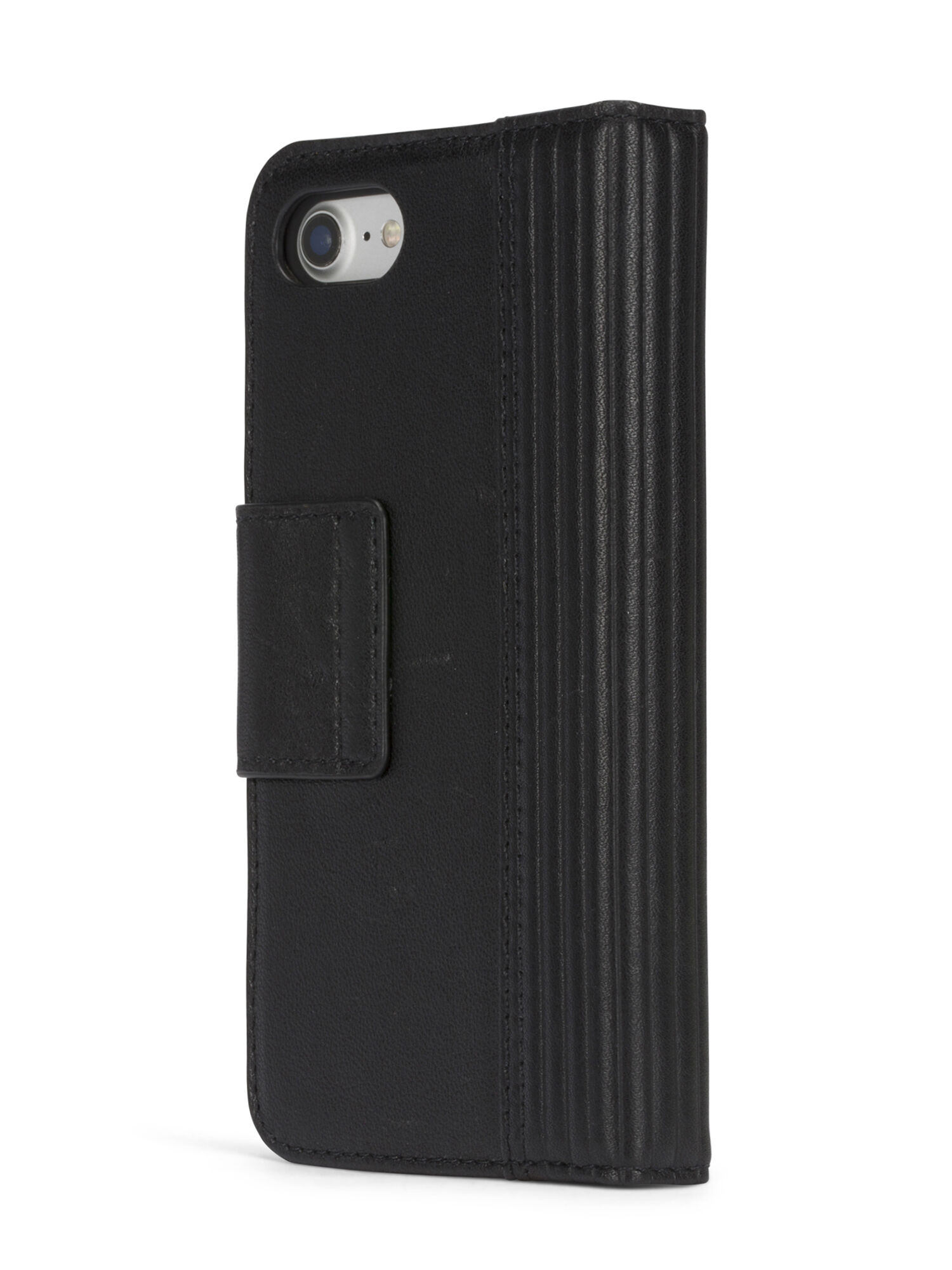 Diesel - BLACK LINED LEATHER IPHONE 8 PLUS/7 PLUS FOLIO, Funda en piel negra para iPhone 8 Plus/7 Plus Unisex in Negro - 6
