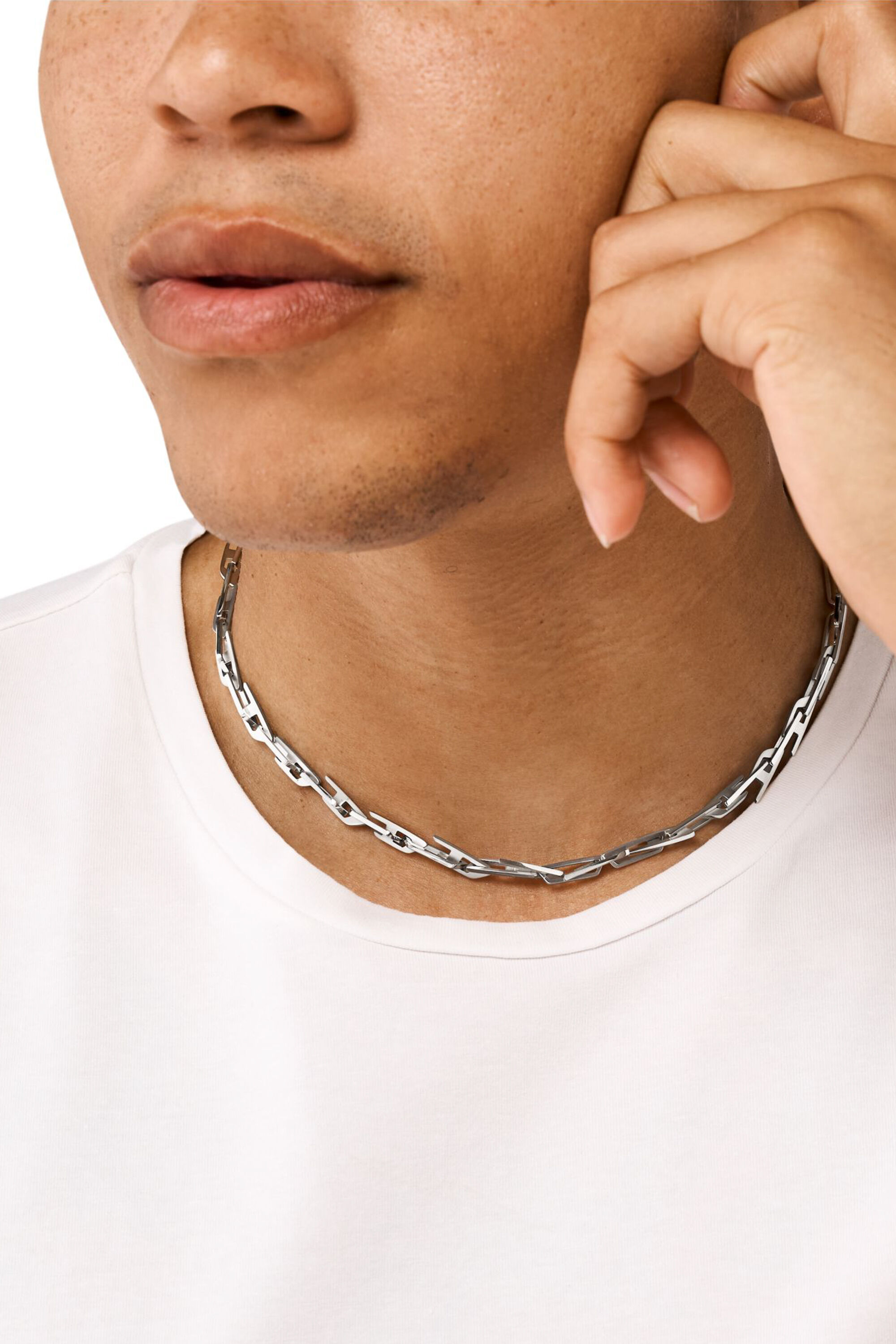 Diesel - DX1537040, Collar de cadena de acero inoxidable con logotipo D entrelazado Unisex in Plateado - 3