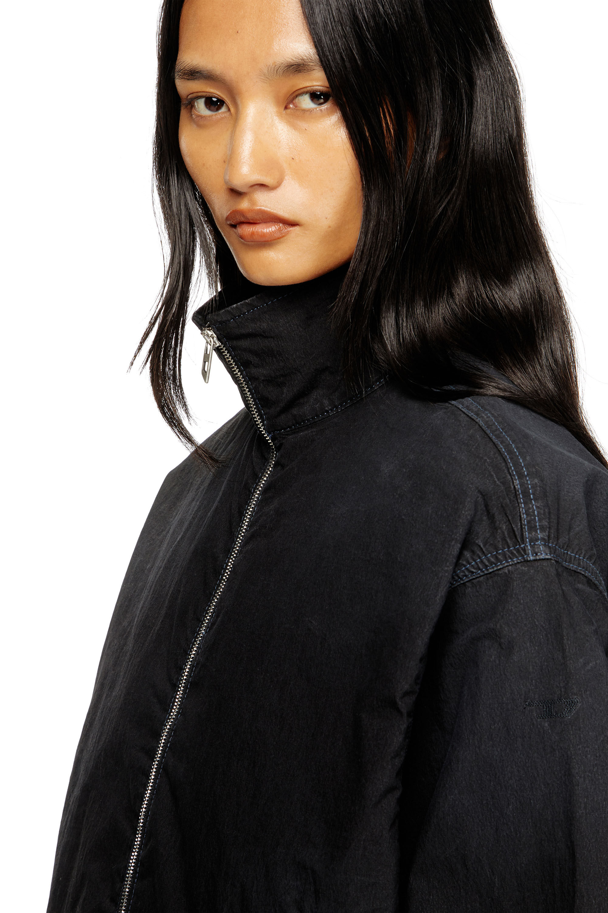 Diesel - DE-SANDERZ JOGG, Chaqueta de tejido técnico JoggJeans con cuello alto Mujer in Negro - 5