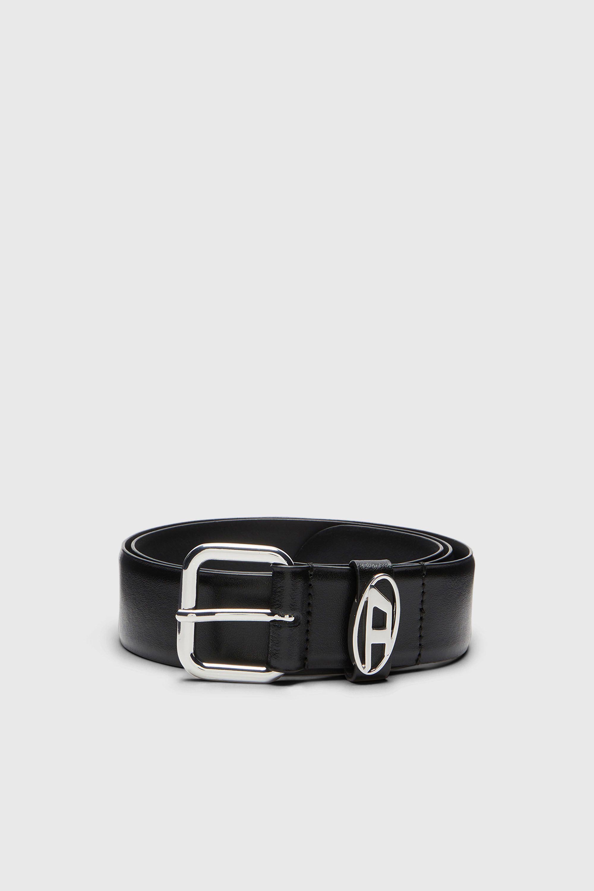 Diesel - B-1DR OVAL D LOOP, Cintur&oacute;n 3.9 cm de cuero adornado con una placa con el logotipo Unisex in Negro - 1
