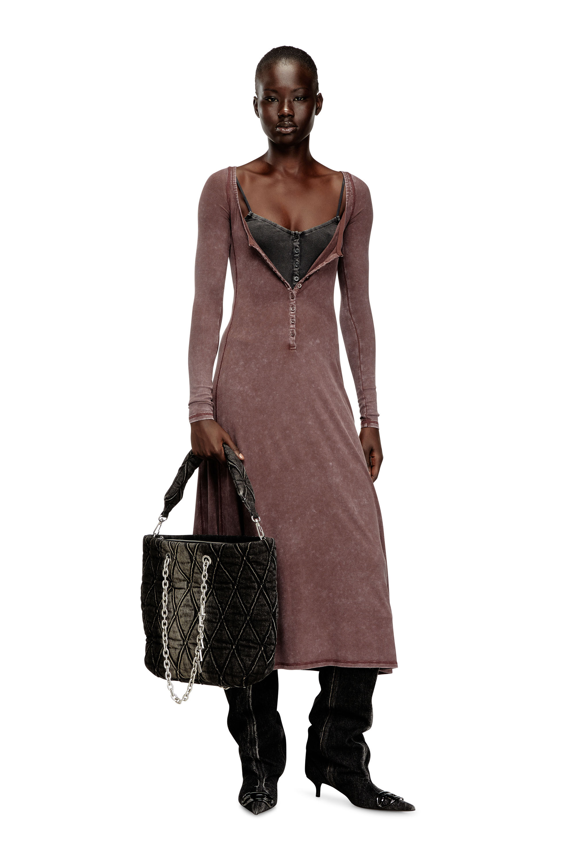 Diesel - CHARM-D SHOPPER M, Charm-D-Tote bolso de denim acolchado Mujer in Negro - 6