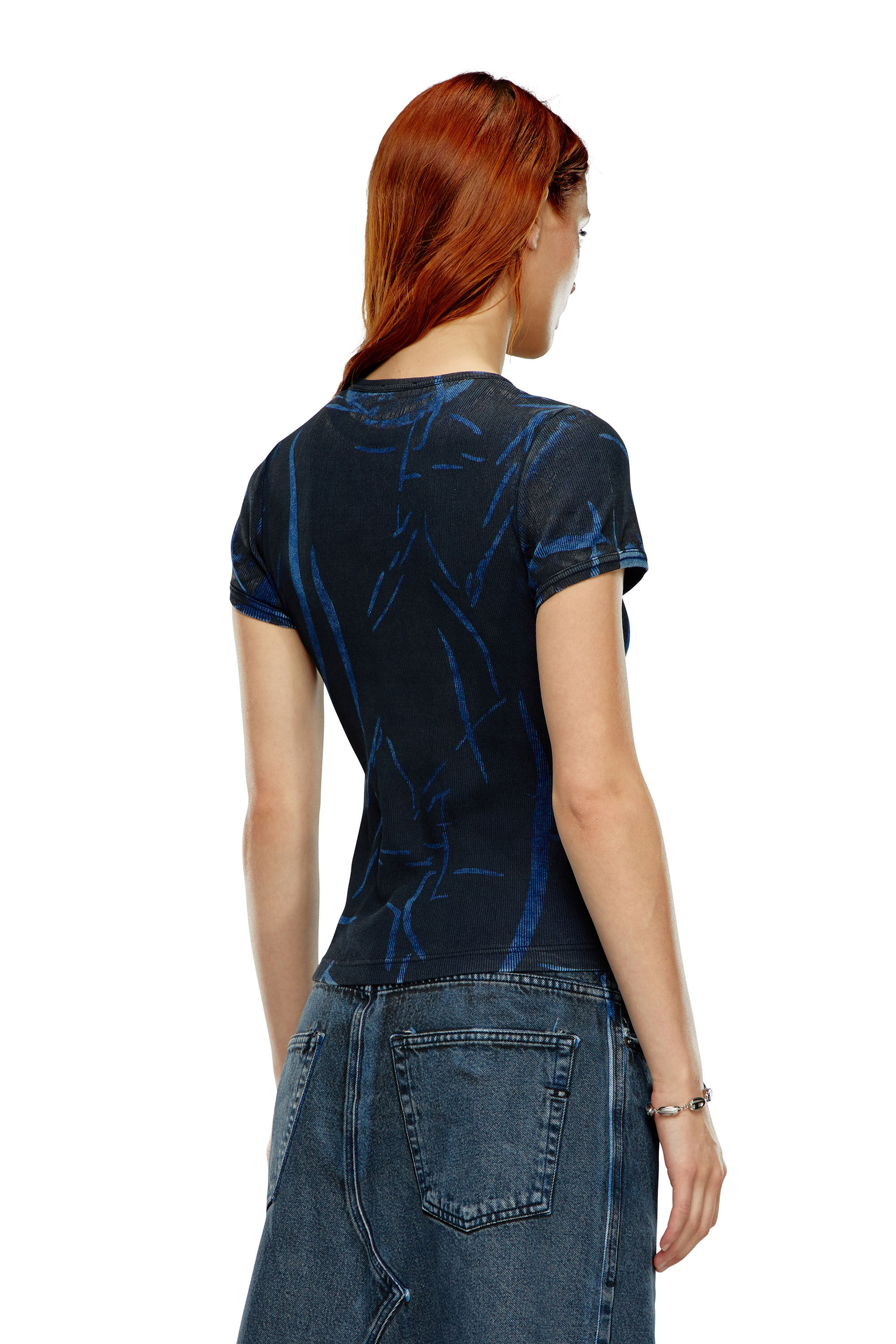 Diesel - DTO-D-DREW, Mujer Camiseta con estampado de pliegues in Azul marino - Image 4