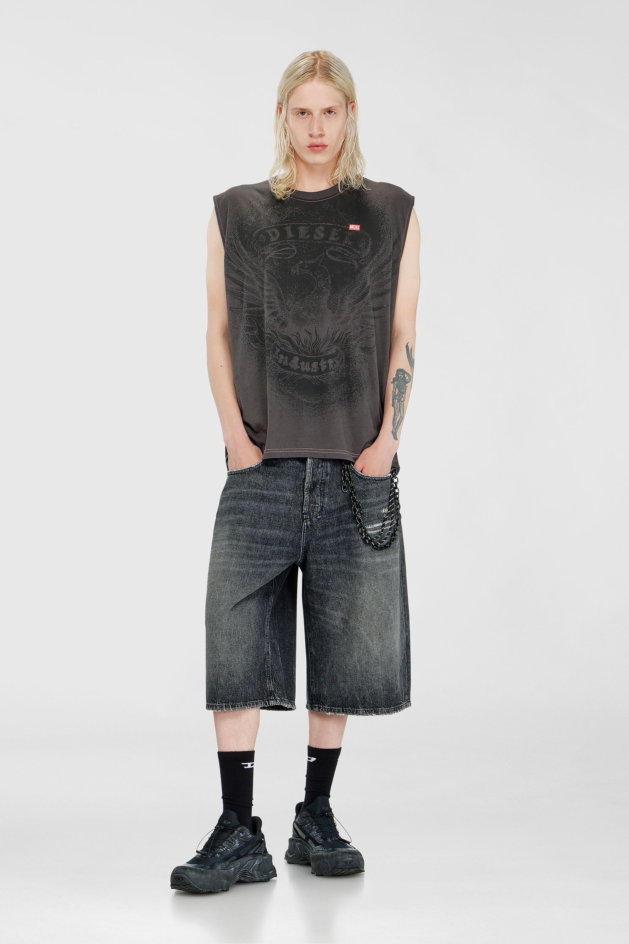 Diesel - T-BOXT-SL-NOTCH, Top sin mangas de algod&oacute;n con gr&aacute;fico tonal Hombre in Gris - 1