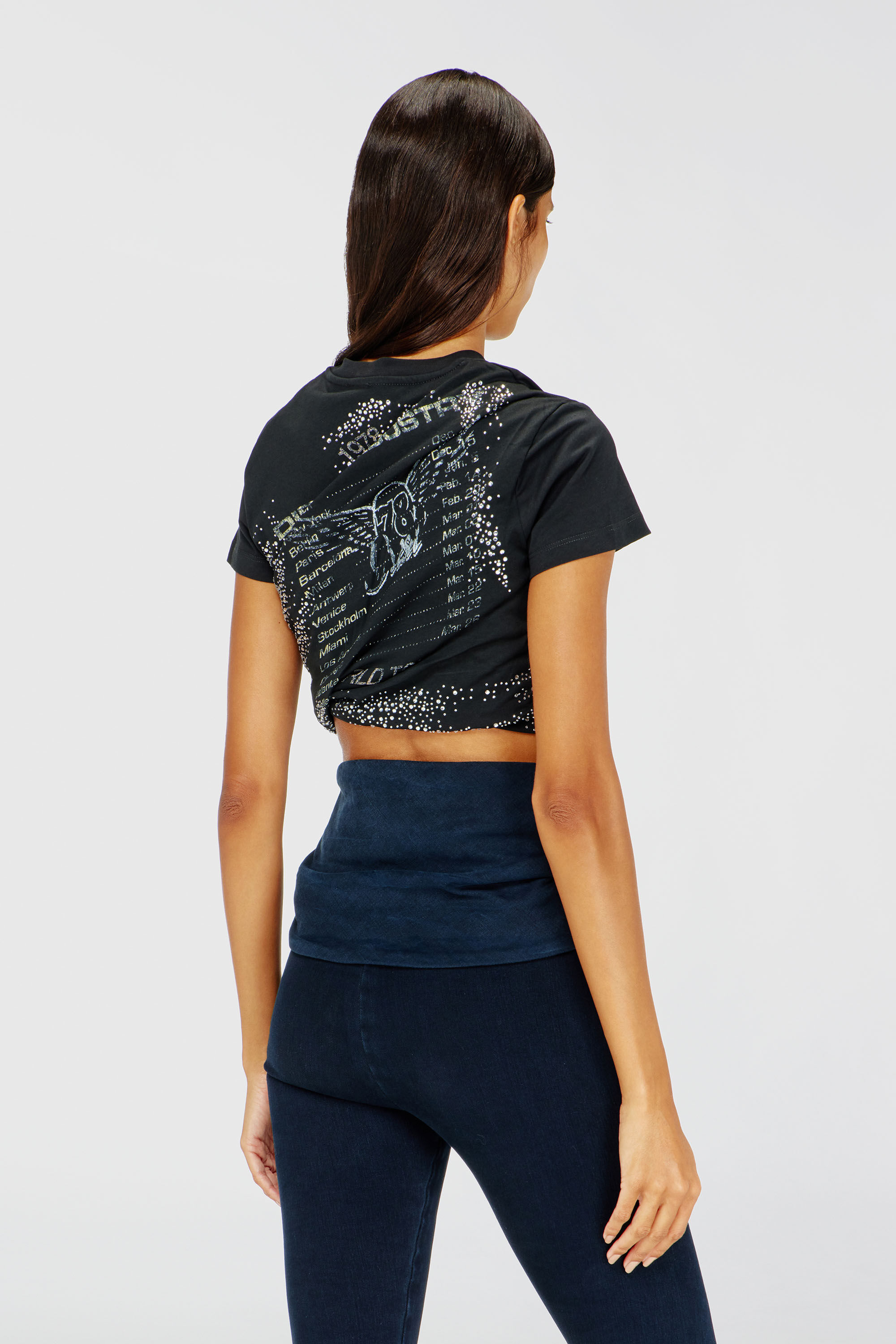 Diesel - T-WINCY, Camiseta fruncida de punto doble capa Mujer in Negro - 4