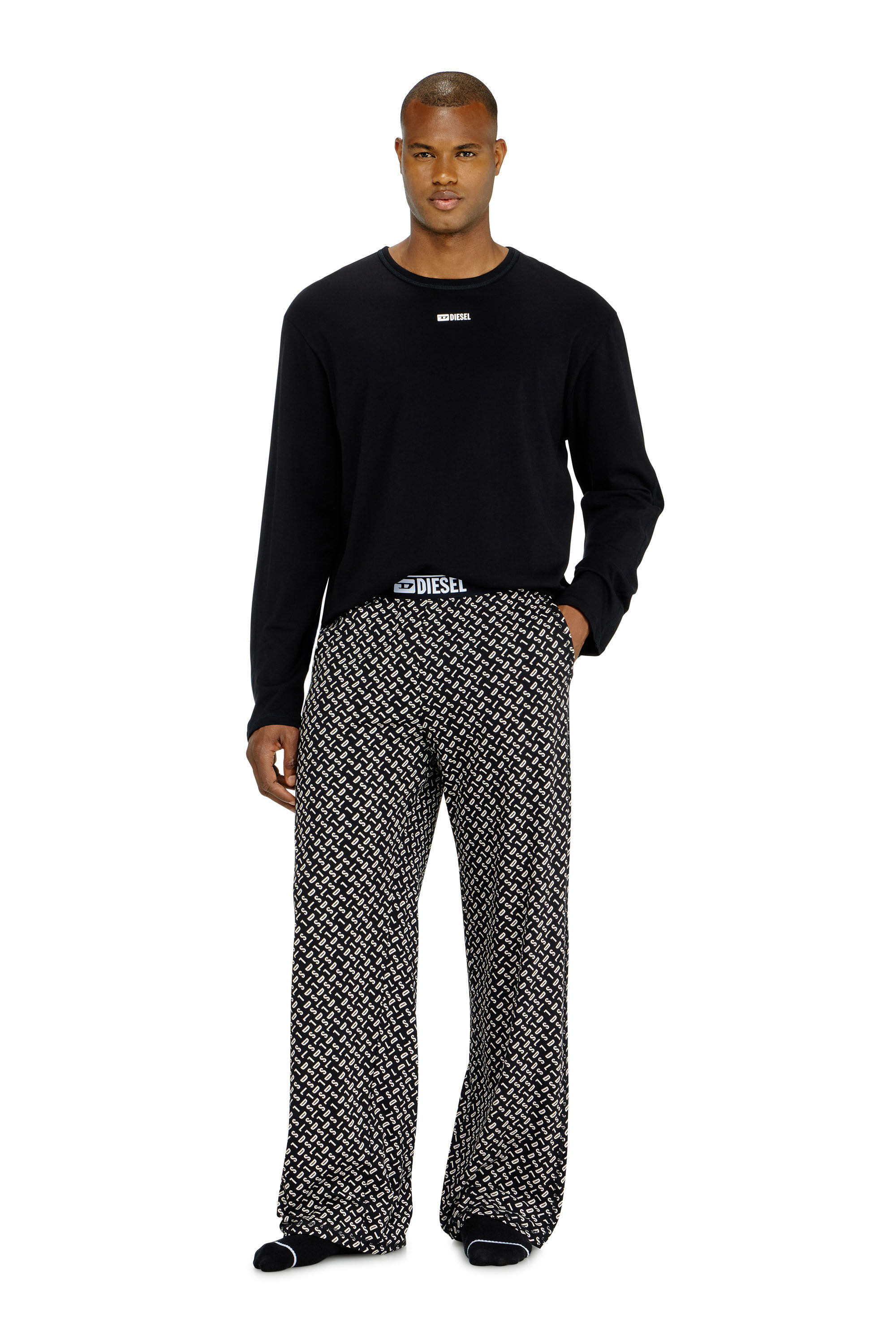 Diesel - SET-NOLAN-D-BOX, Pijama de algod&oacute;n con pantal&oacute;n estampado Hombre in Negro - 1