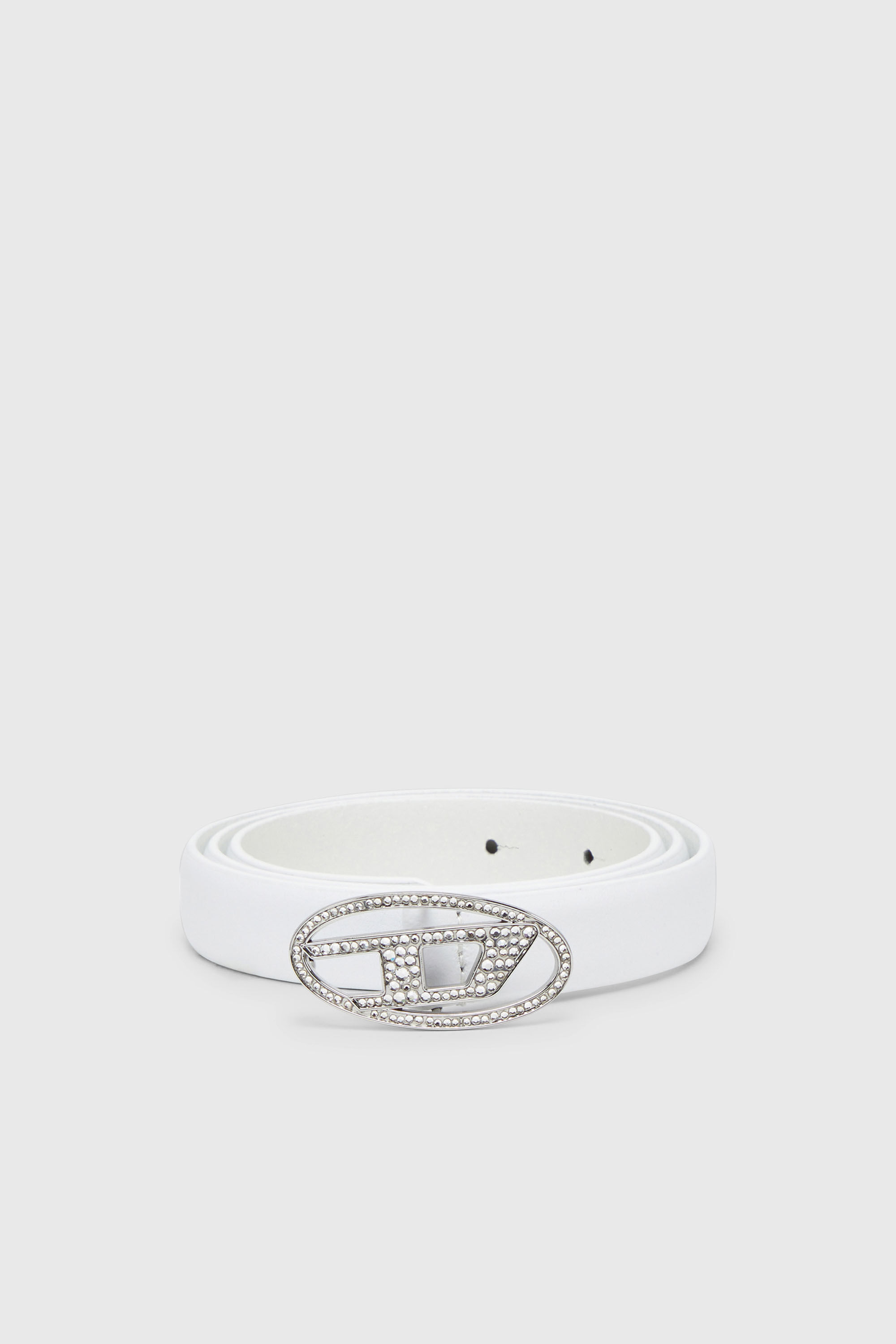 Diesel - B-1DR STRASS 20, Cintur&oacute;n 1.9 cm fino de cuero delgado con hebilla de cristal Mujer in Blanco - 1