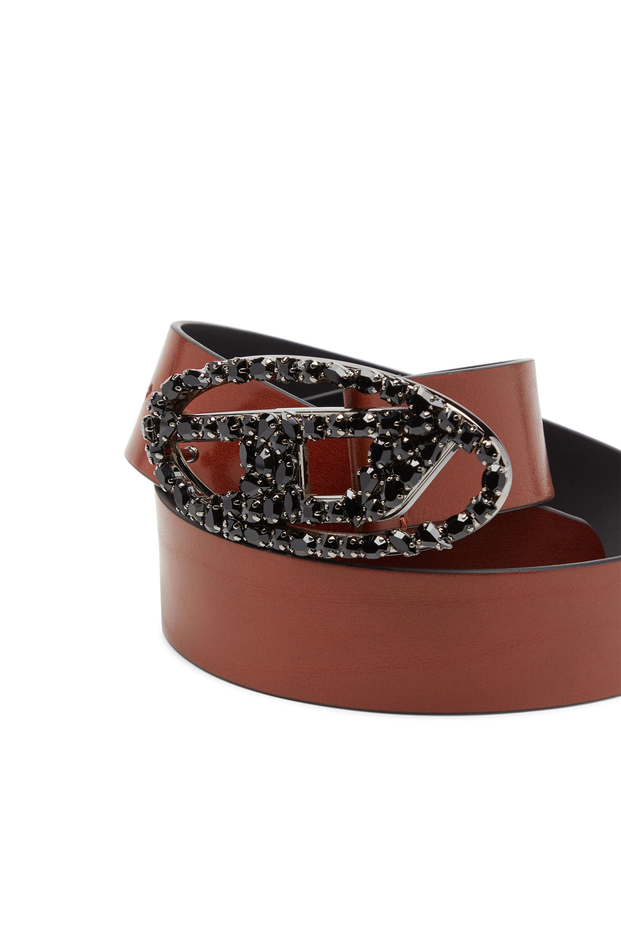 Diesel - B-1DR W-CROWN, Cinturón de cuero pull-up de 4 cm con hebilla de joya Mujer in Marrón - 3