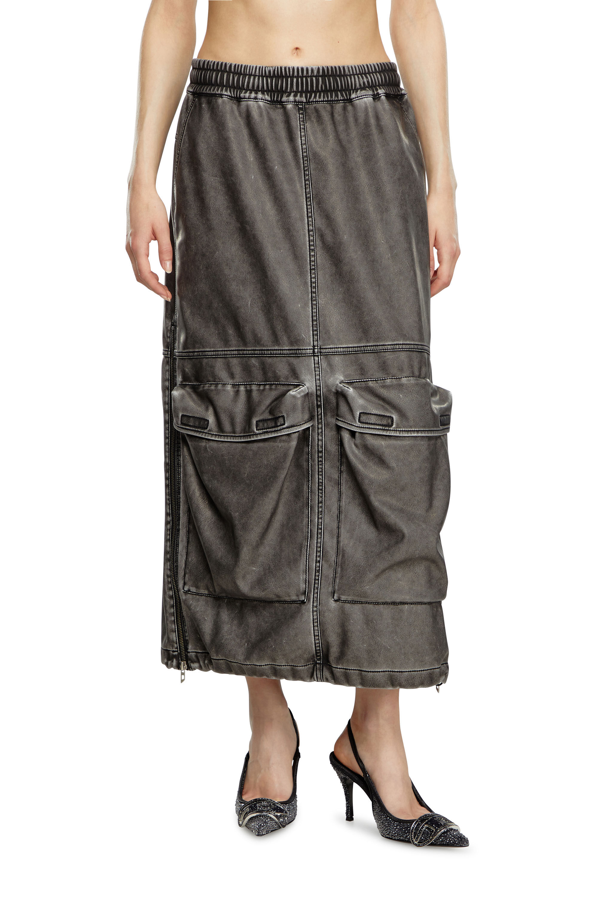 Diesel - O-DYSSEY-P1, Mujer Falda larga en tejido técnico lavado in Gris - Image 3