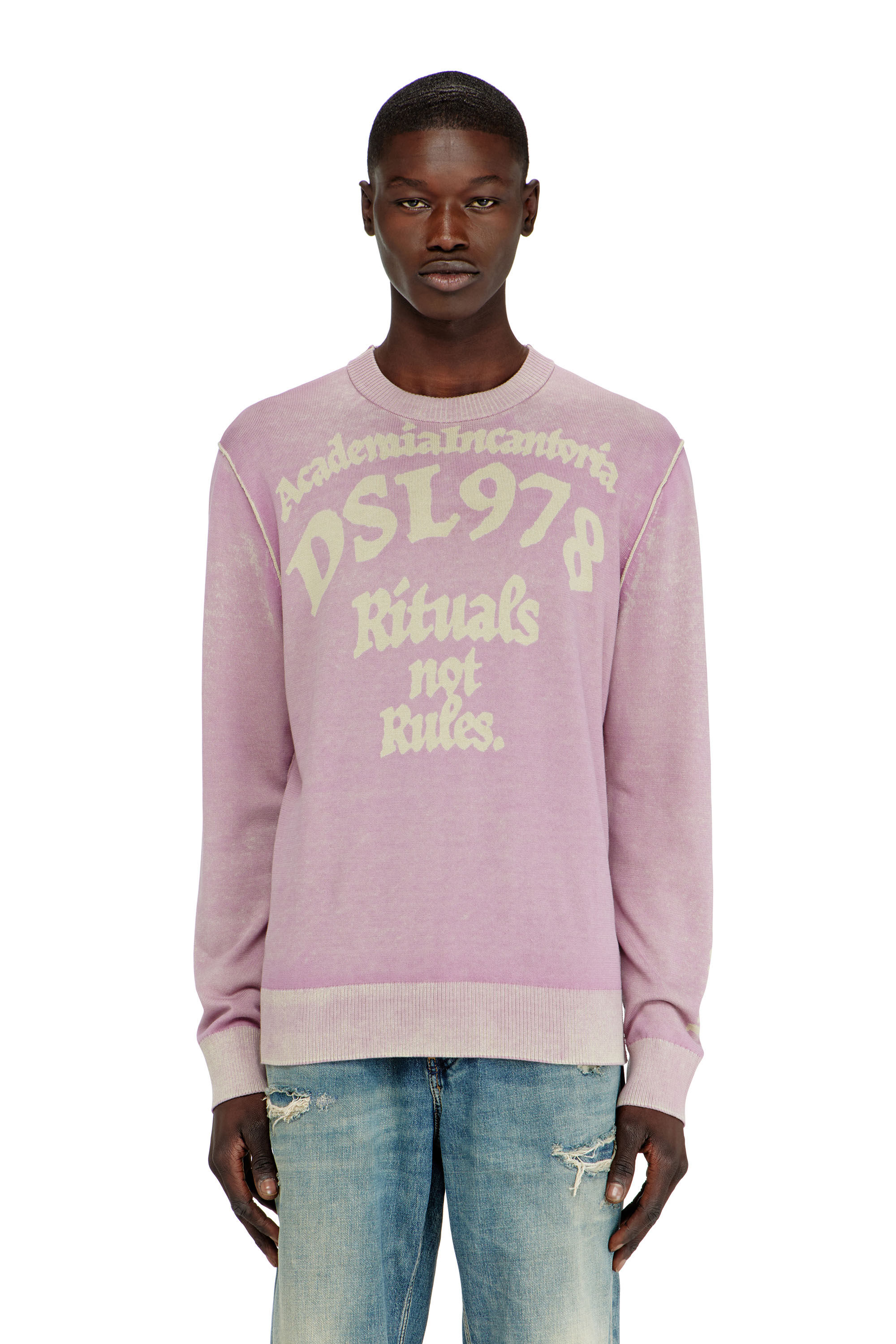 Diesel - K-LAUTI, Jersey de algod&oacute;n tratado con eslogan Hombre in Morado - 3