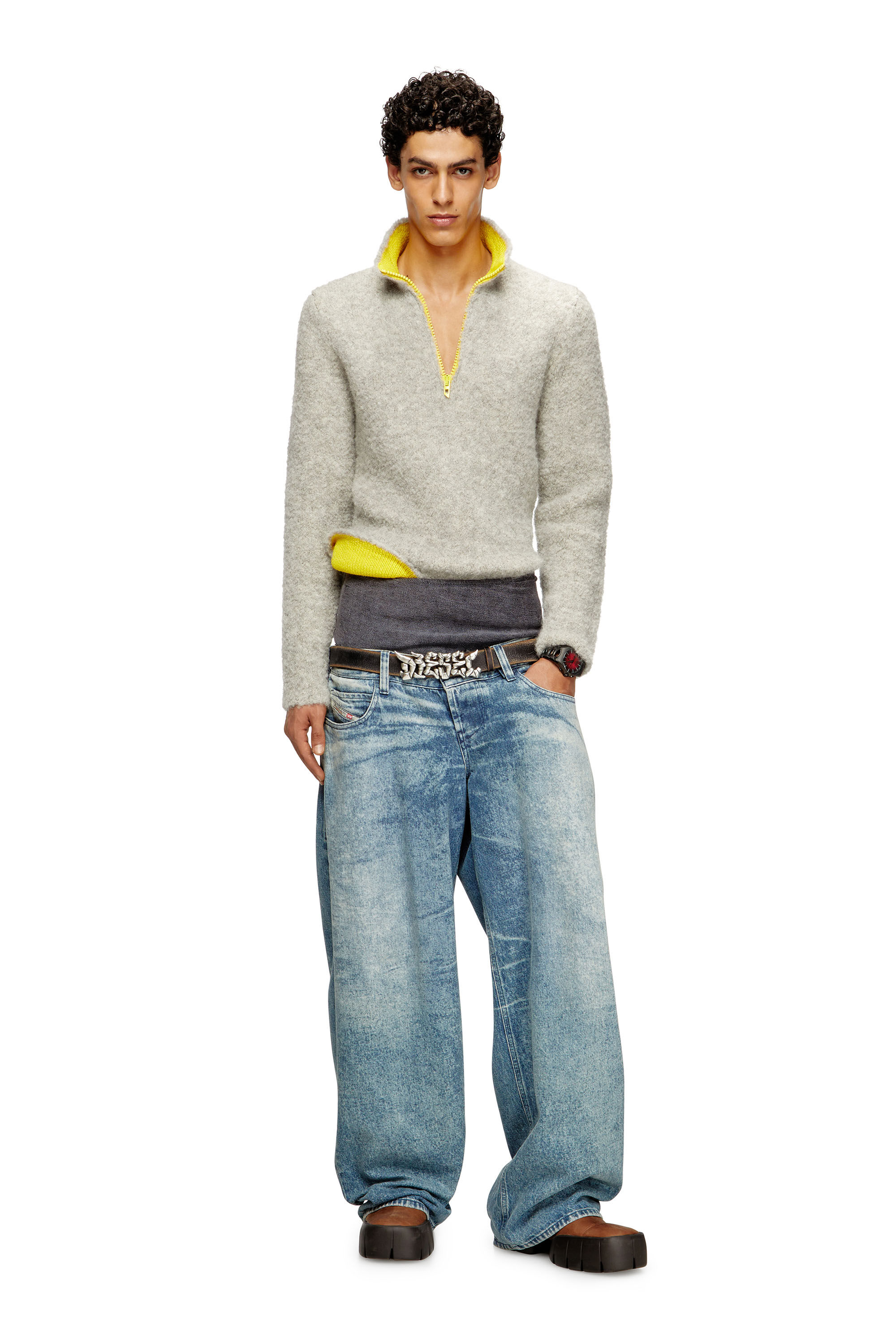 Diesel - K-ELLER, Jersey con media cremallera y interior en contraste Hombre in Gris - 1