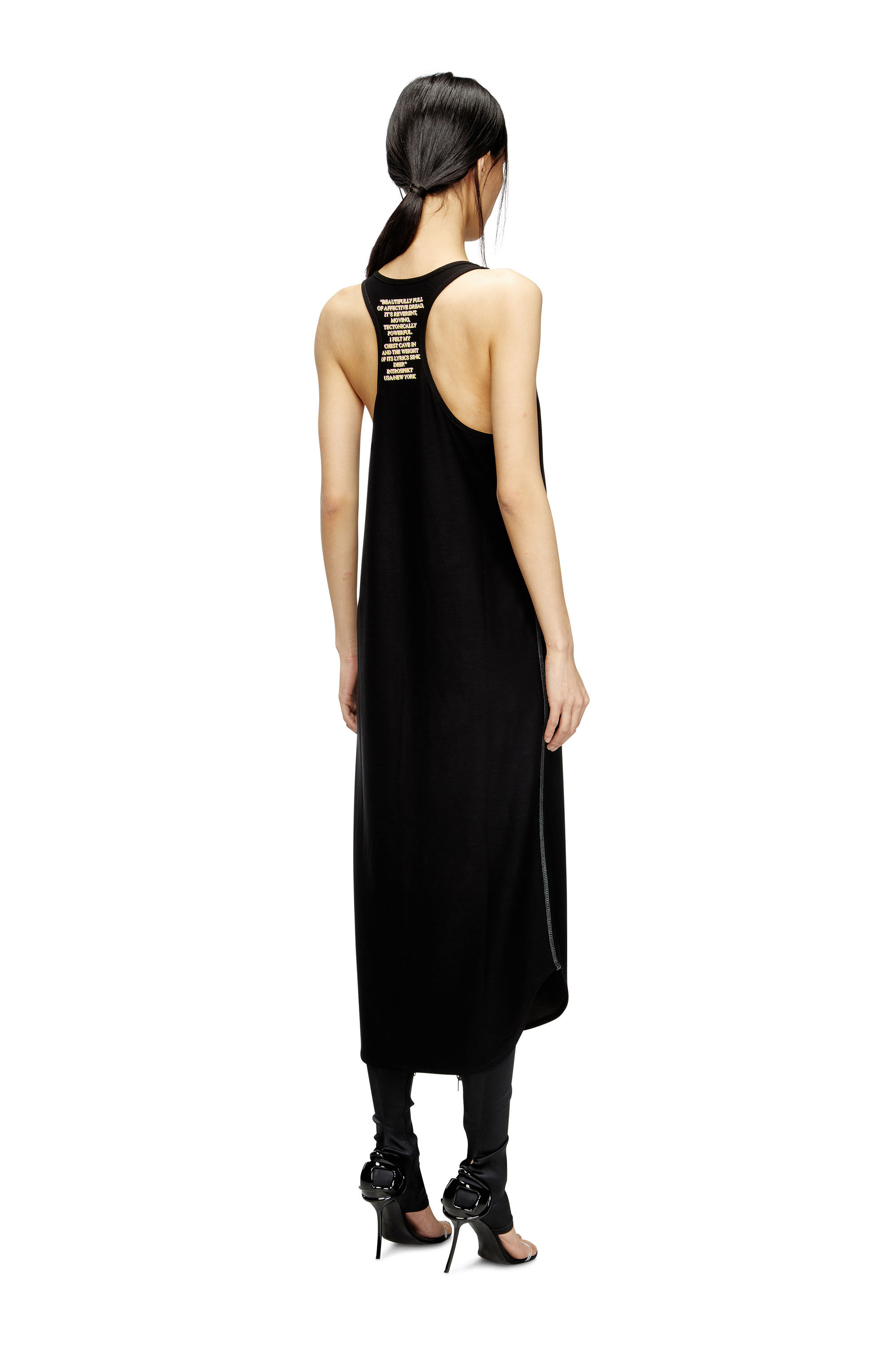 Diesel - D-SHANY-LONG, Vestido sin mangas con estampado de letras de canciones Mujer in Negro - 4