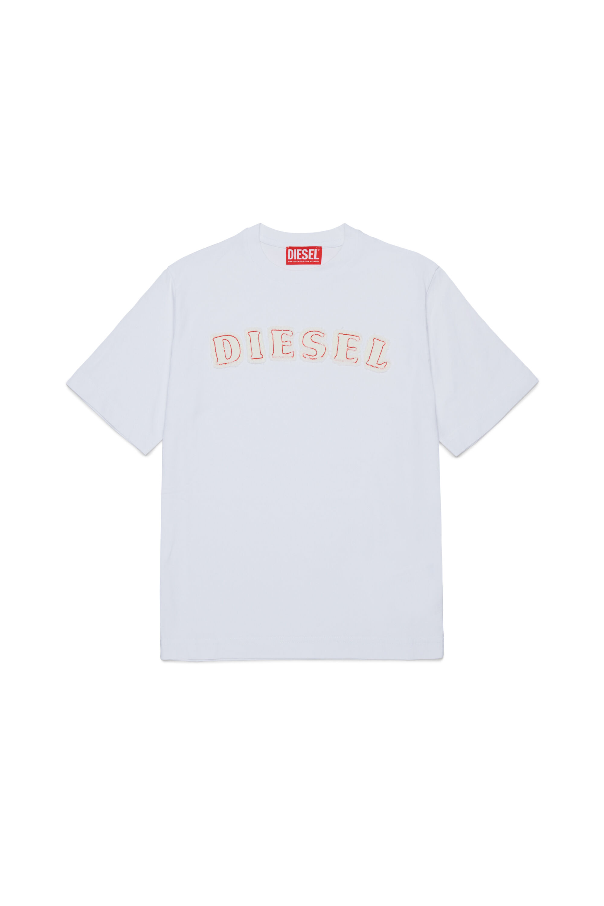 Diesel - TJEANS OVER, Camiseta de algod&oacute;n con logo efecto deshilachado Hombre in Blanco - 1