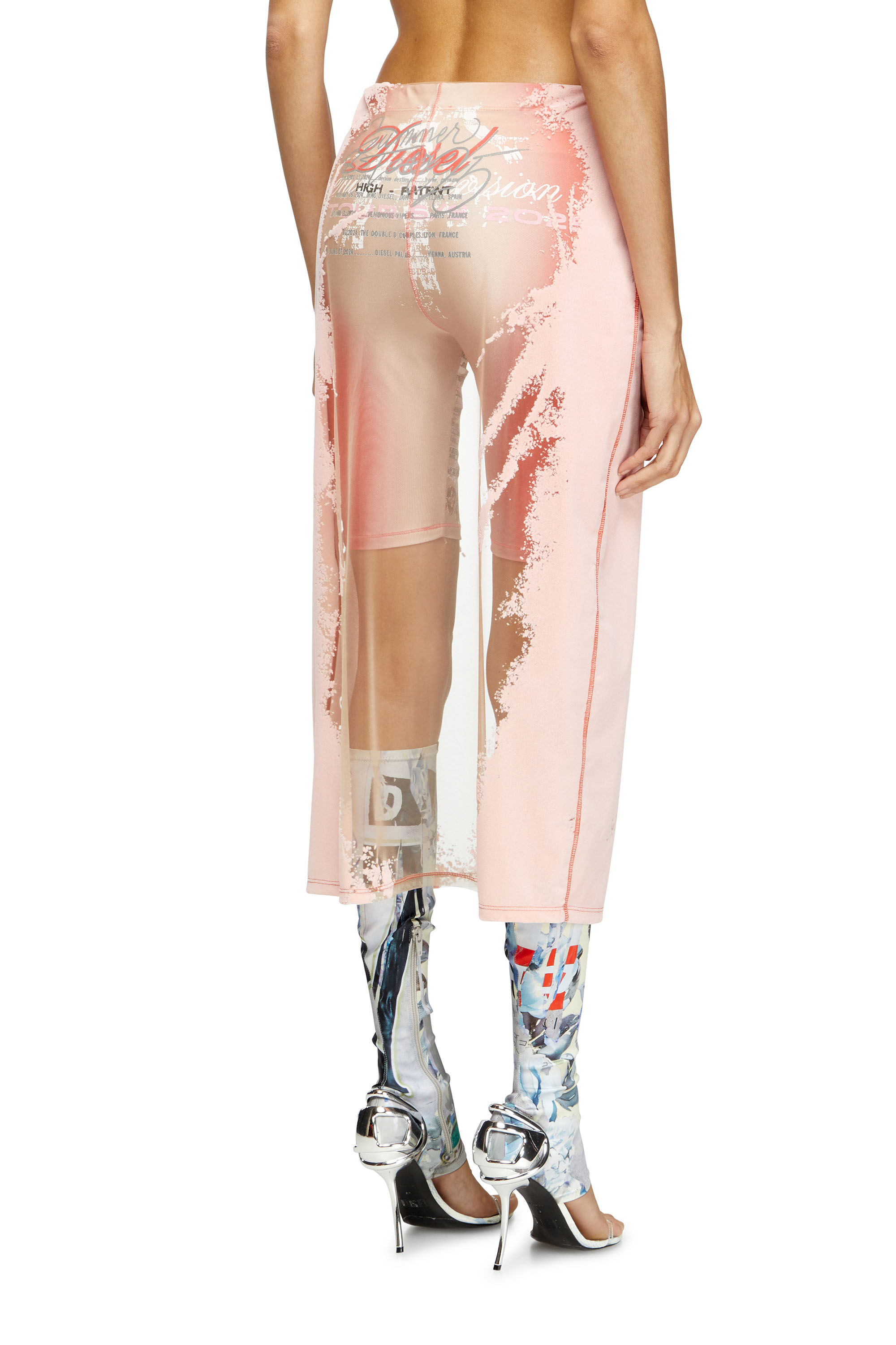 Diesel - O-LYAC, Falda midi con estampado de letras de canciones a capas Mujer in Rosa - 4