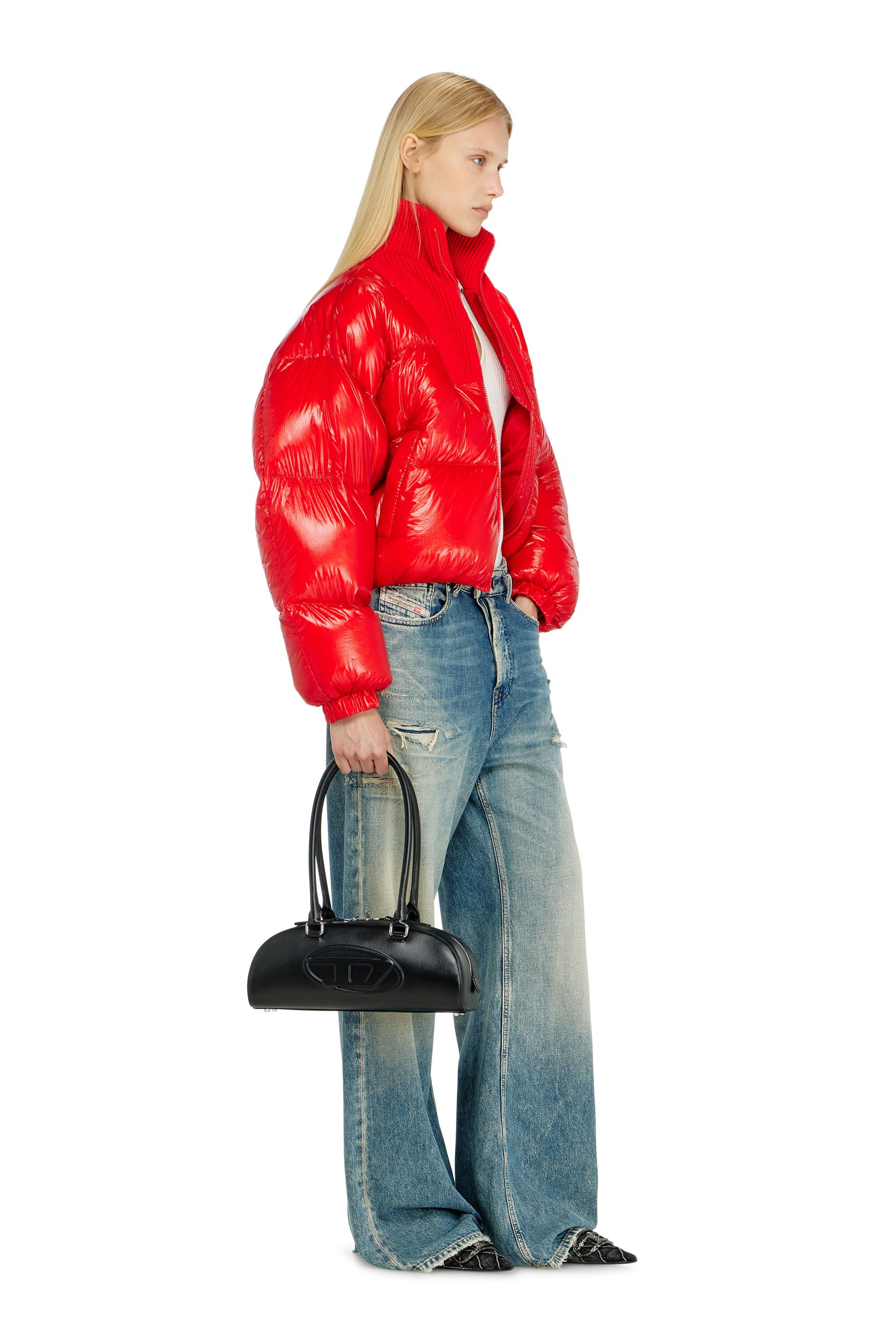 Diesel - W-ARRIOR, Chaqueta acolchada down en ripstop con cuello de punto Mujer in Rojo - 1