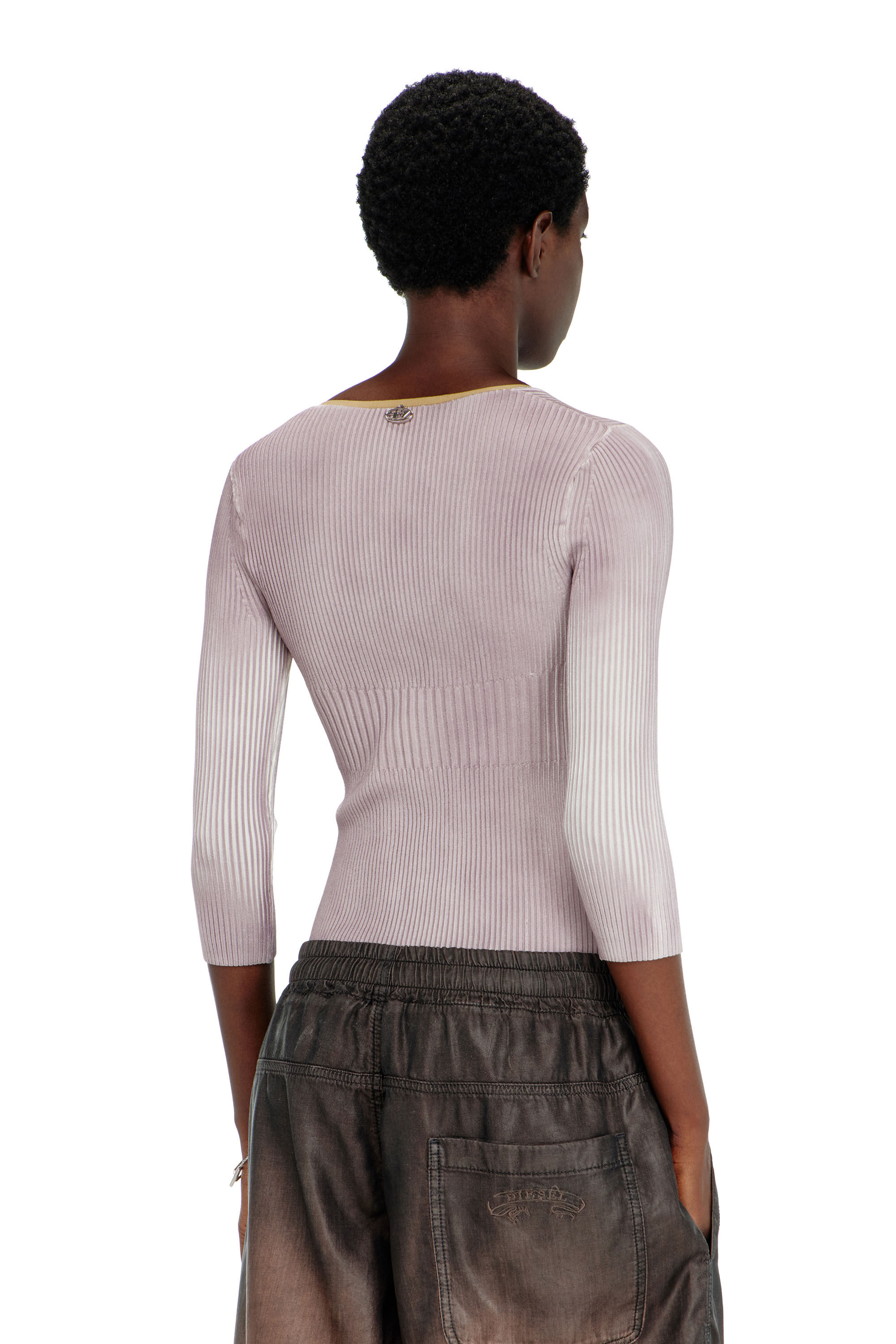 Diesel - M-SARMANI, Jersey de punto con cuello de pico y bandas en contraste Mujer in Morado - 4