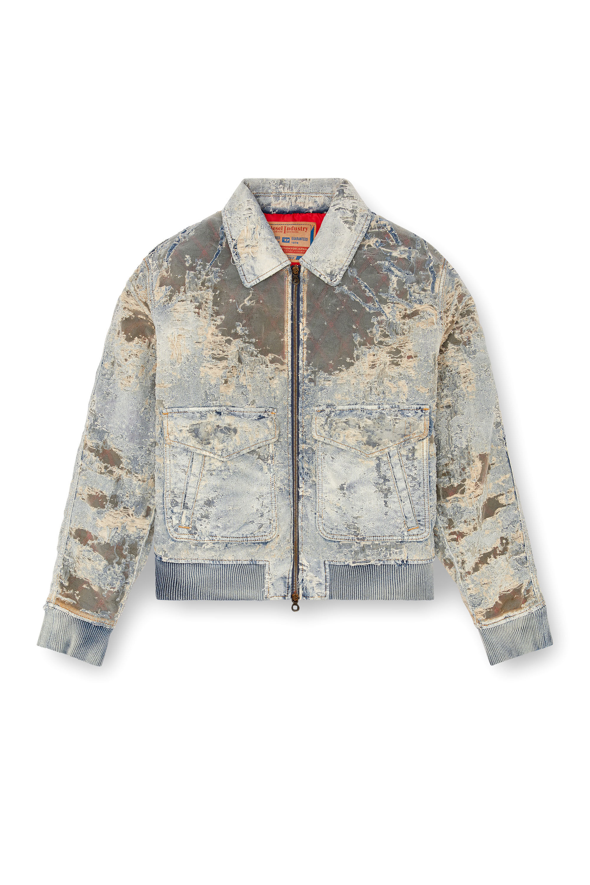 Diesel - D-MUDDY-FSF, Chaqueta estilo aviador en denim devoré Hombre in Azul marino - 2