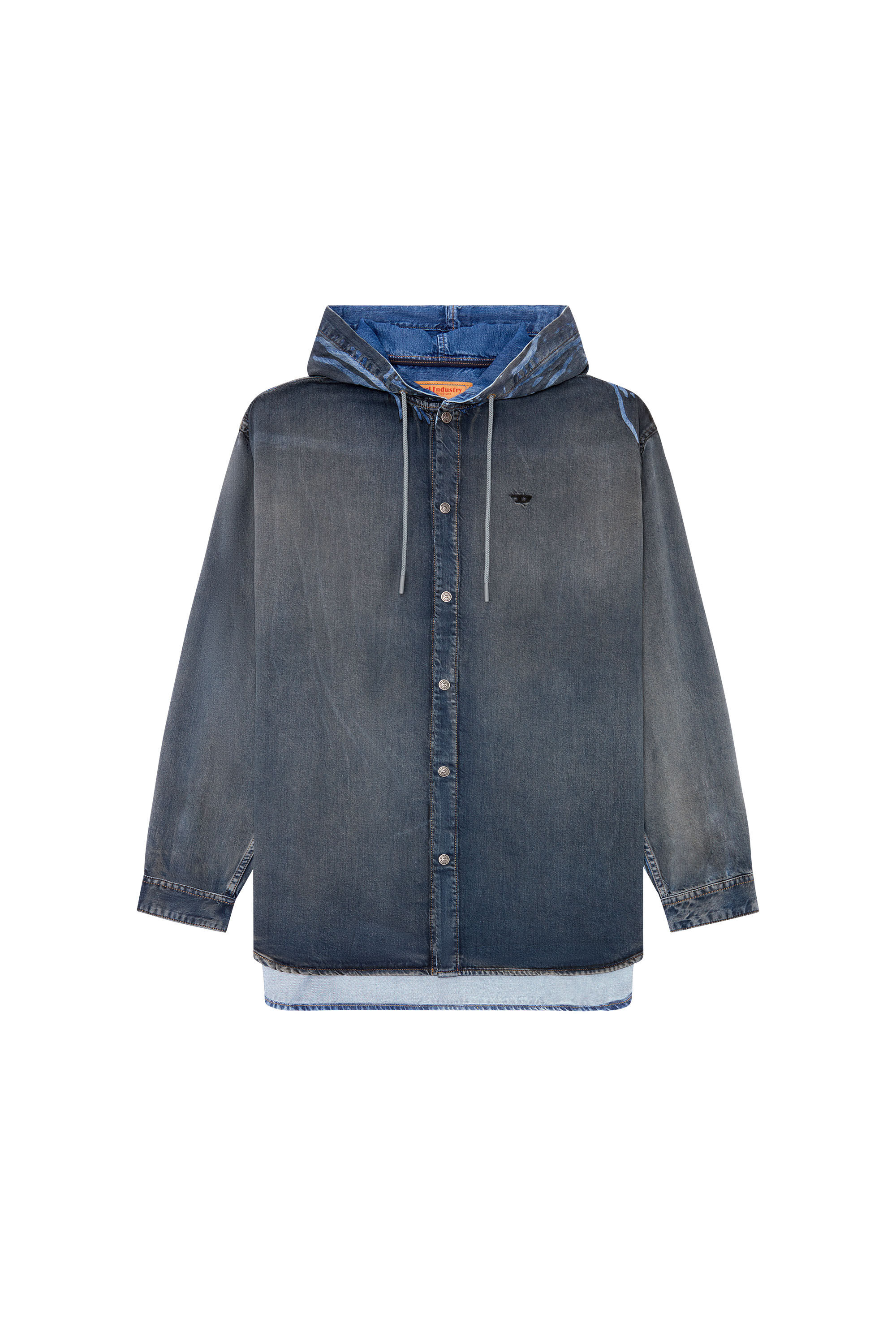 Diesel - D-DEWNY-HOOD-S1, Camisa h&iacute;brida en denim recubierto con efecto desgastado Hombre in Azul marino - 2