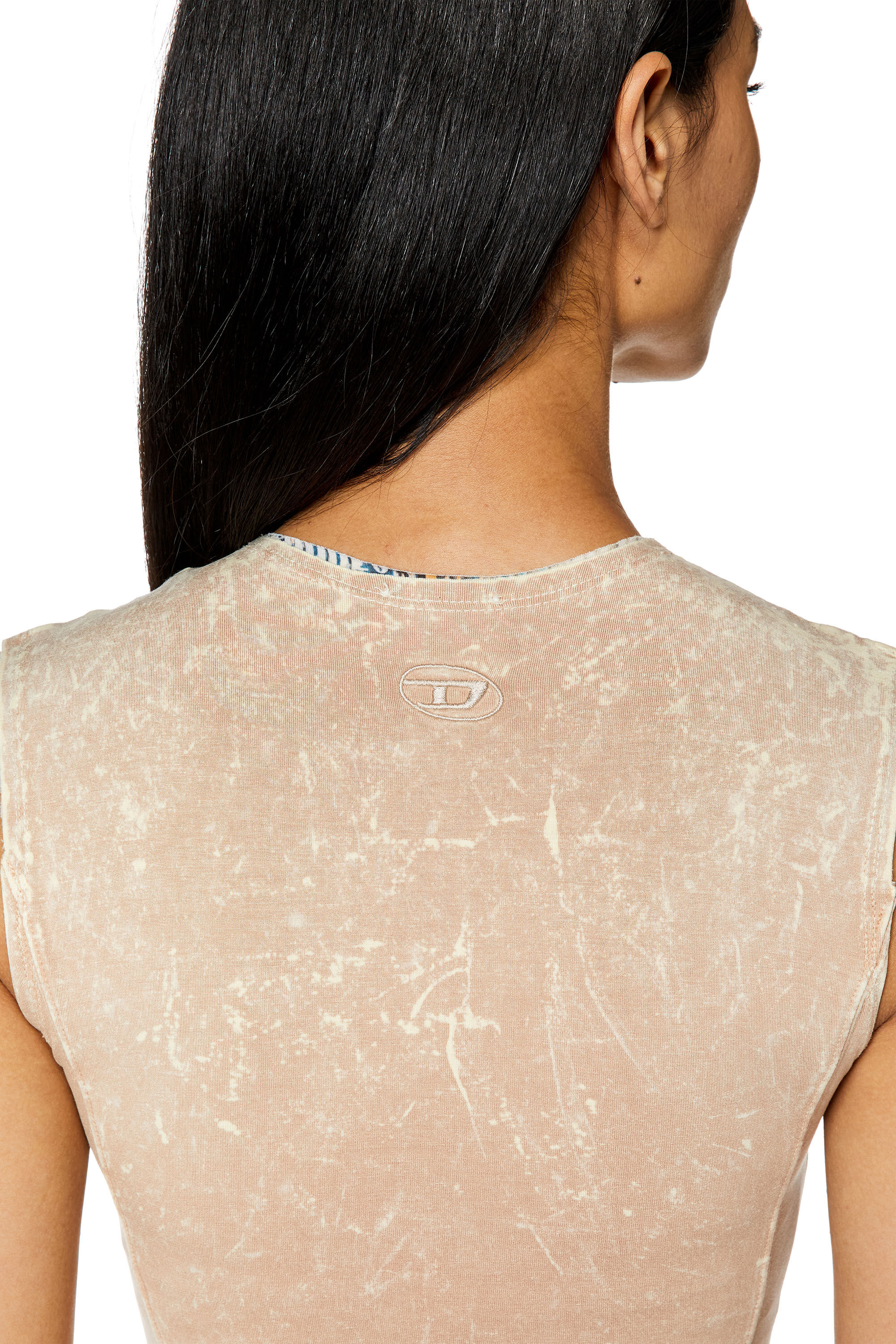 Diesel - D-TREATY, Vestido de doble capa con lavado marmolado Mujer in Beige - 4