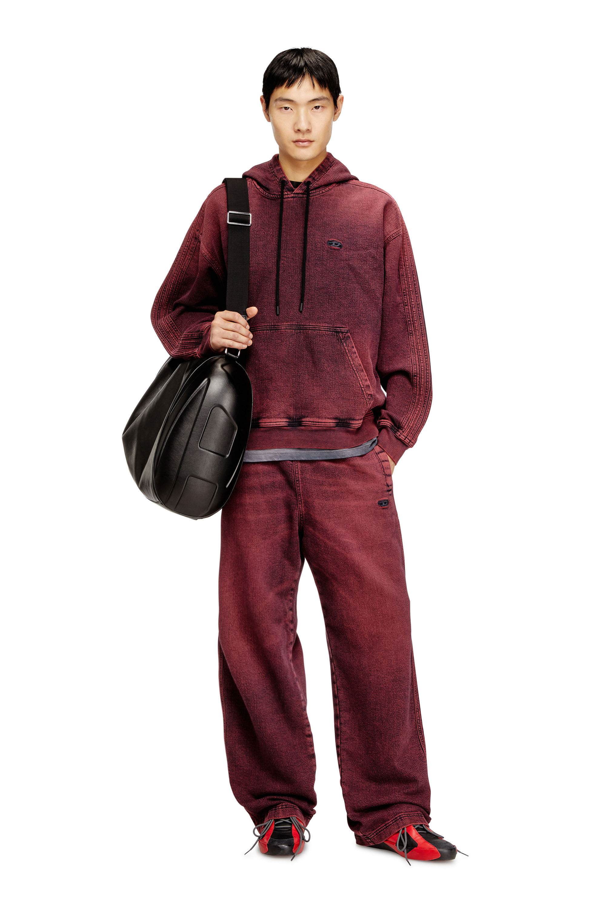 Diesel - D-UM-RIB-HORSE, Sudadera con capucha en denim &iacute;ndigo de ch&aacute;ndal con logo Hombre in Rojo - 1