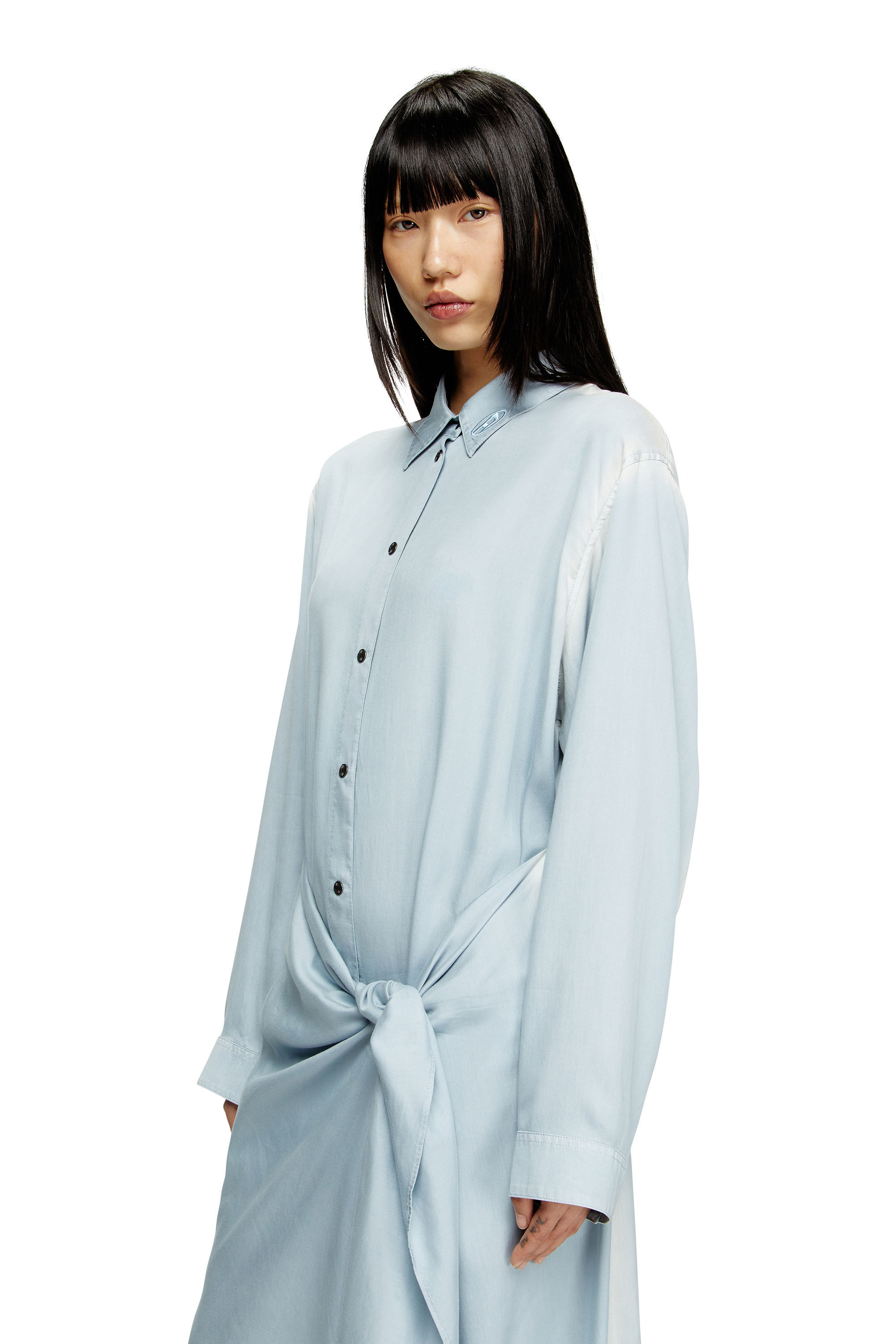 Diesel - D-ILETTA-R1, Vestido camisero de sarga tratada Mujer in Azul marino - 4
