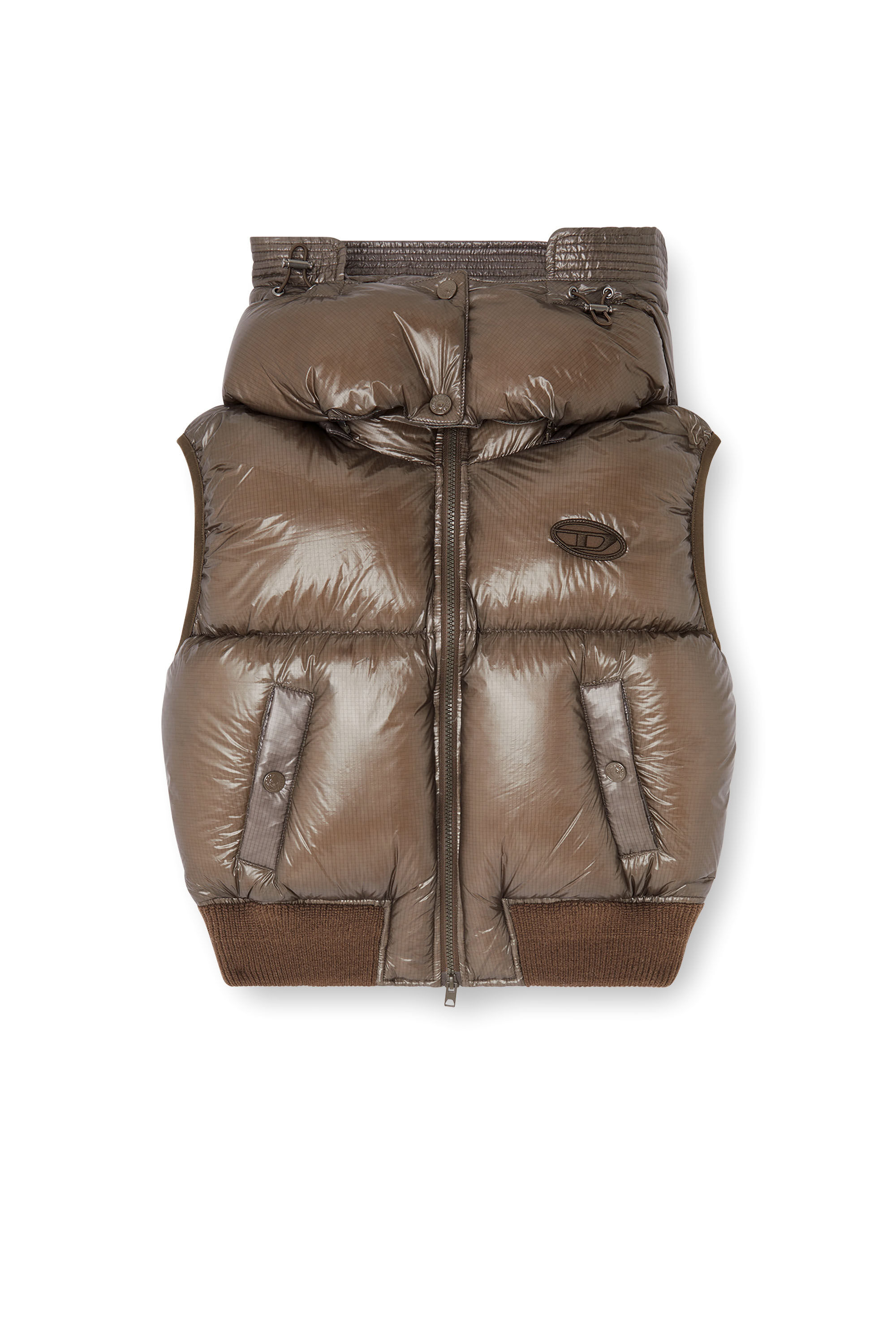 Diesel - W-PEYT-SSL-NEW-T1, Chaleco de plumas en ripstop con capucha desmontable Mujer in Marr&oacute;n - 2