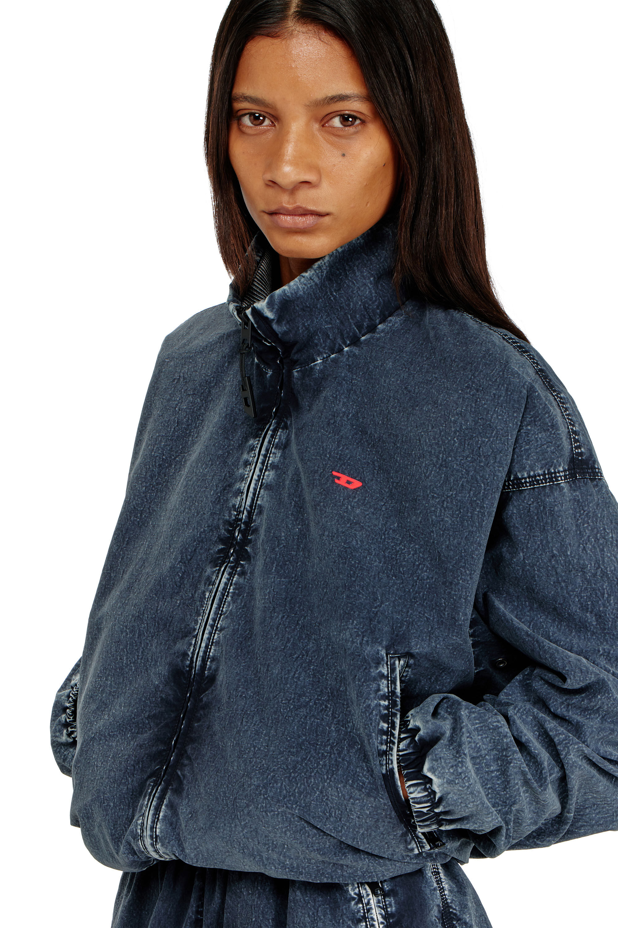 Diesel - G-LEAMER, Chaqueta cortavientos en taslan acid-wash Mujer in Azul marino - 5