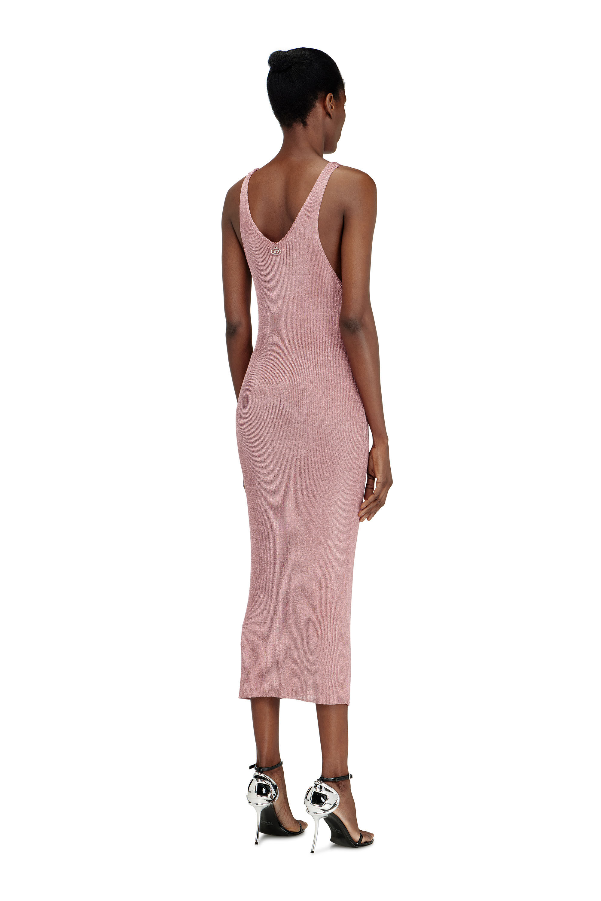 Diesel - M-DELOCA, Vestido midi de punto acanalado met&aacute;lico Mujer in Rosa - 4
