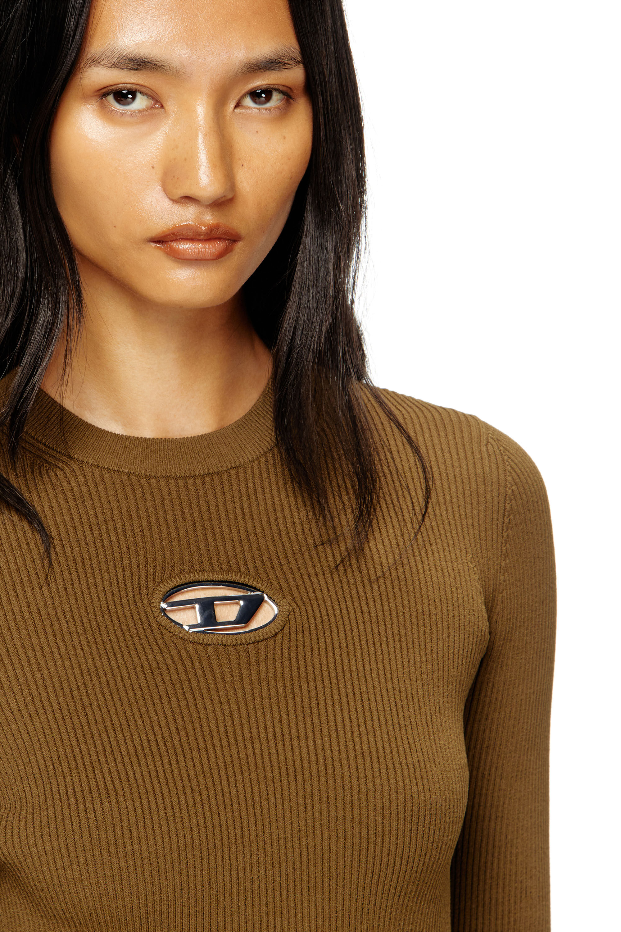 Diesel - M-VALARI, Top de mezcla de viscosa tejido en canalé con Oval D Mujer in Verde - 5