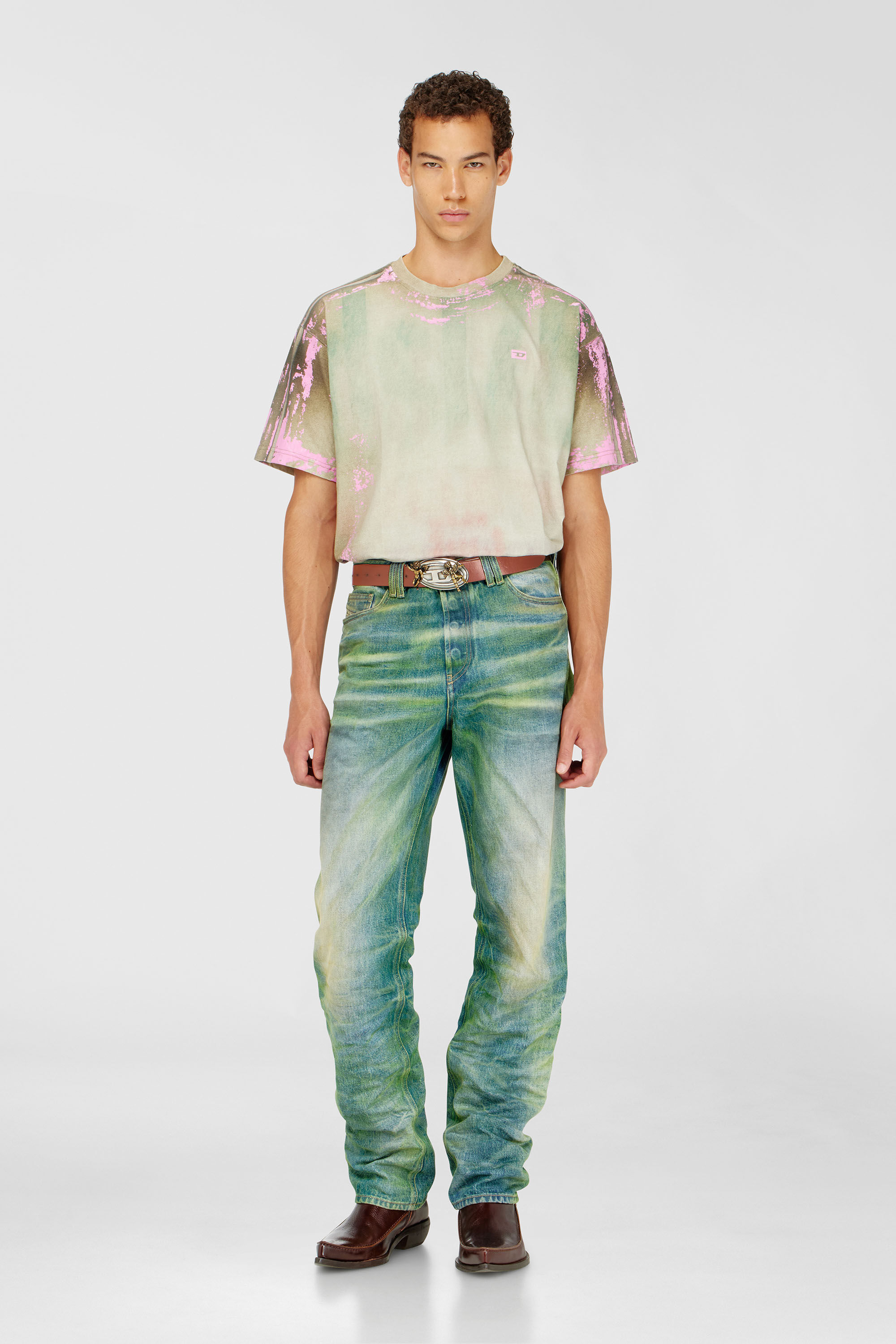 Diesel - T-FILMY-SHO, Camiseta de punto efecto cuero agrietado Hombre in Multicolor - 1