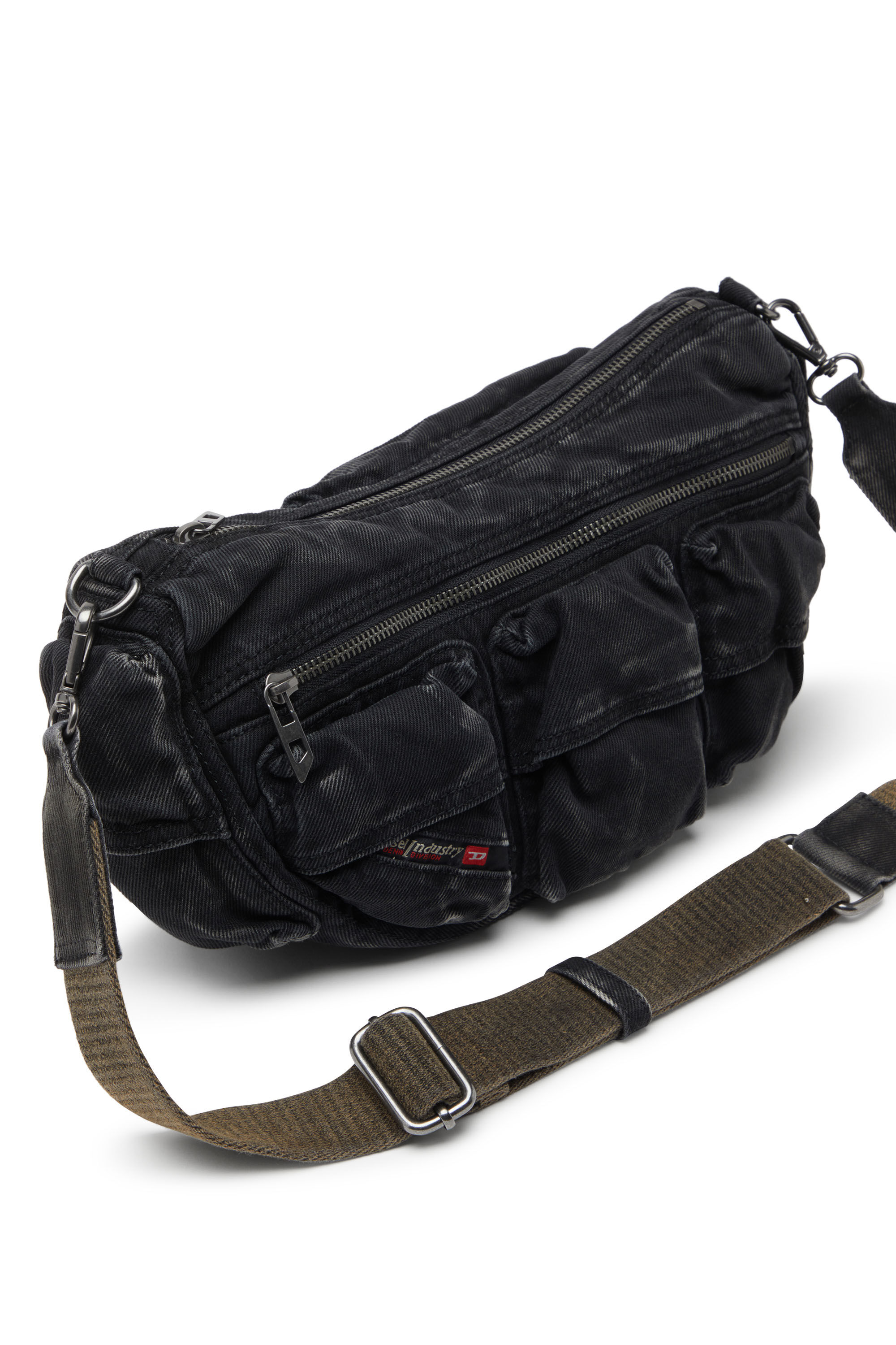 Diesel - MULTI-PKTS SHOULDER BAG X, Multi-Pkts-Bolso multipocket de denim lavado Unisex in Negro - 5