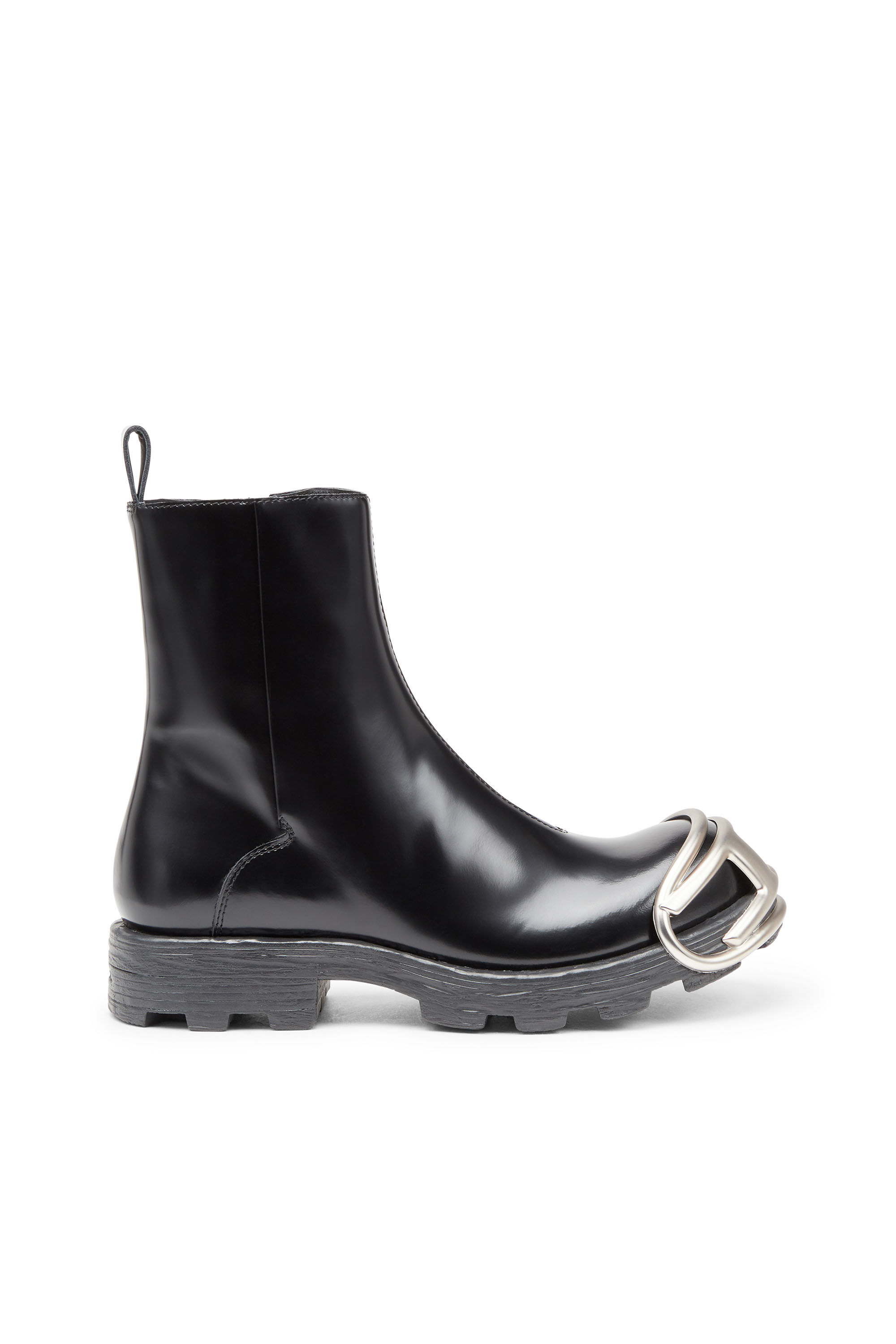 Men s D Hammer Leather Chelsea boots with Oval D toe caps Black Diesel