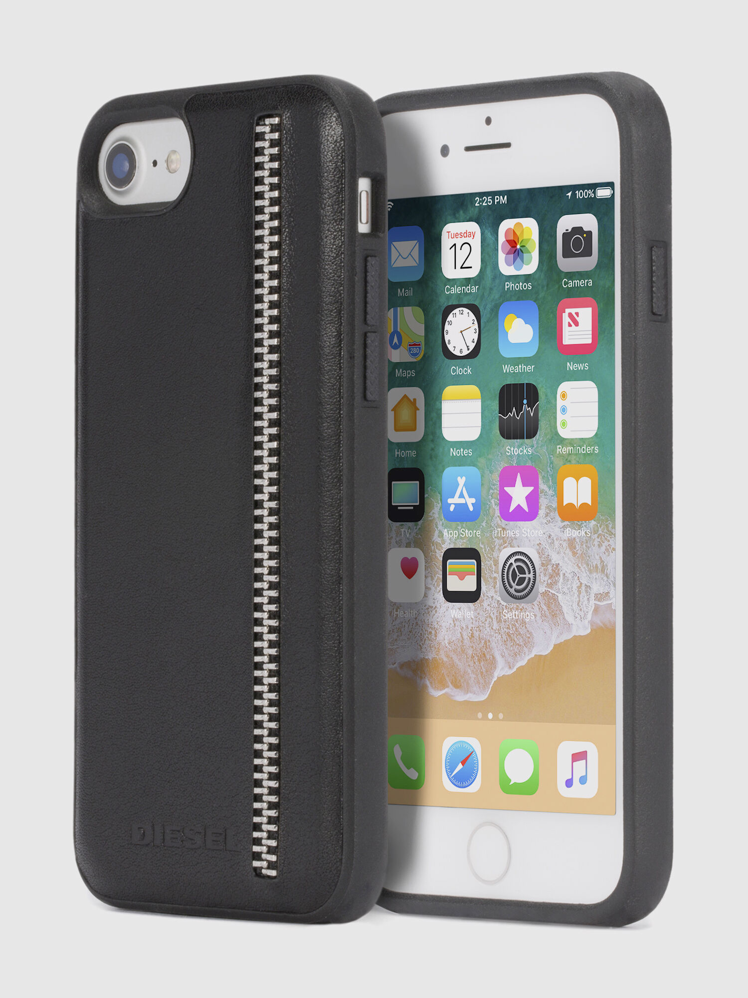 Diesel - ZIP BLACK LEATHER IPHONE 8 PLUS/7 PLUS/6s PLUS/6 PLUS CASE, Funda con cremallera para iPhone 8 Plus/7 Plus/6s Plus/6 Plus Unisex in Negro - 1