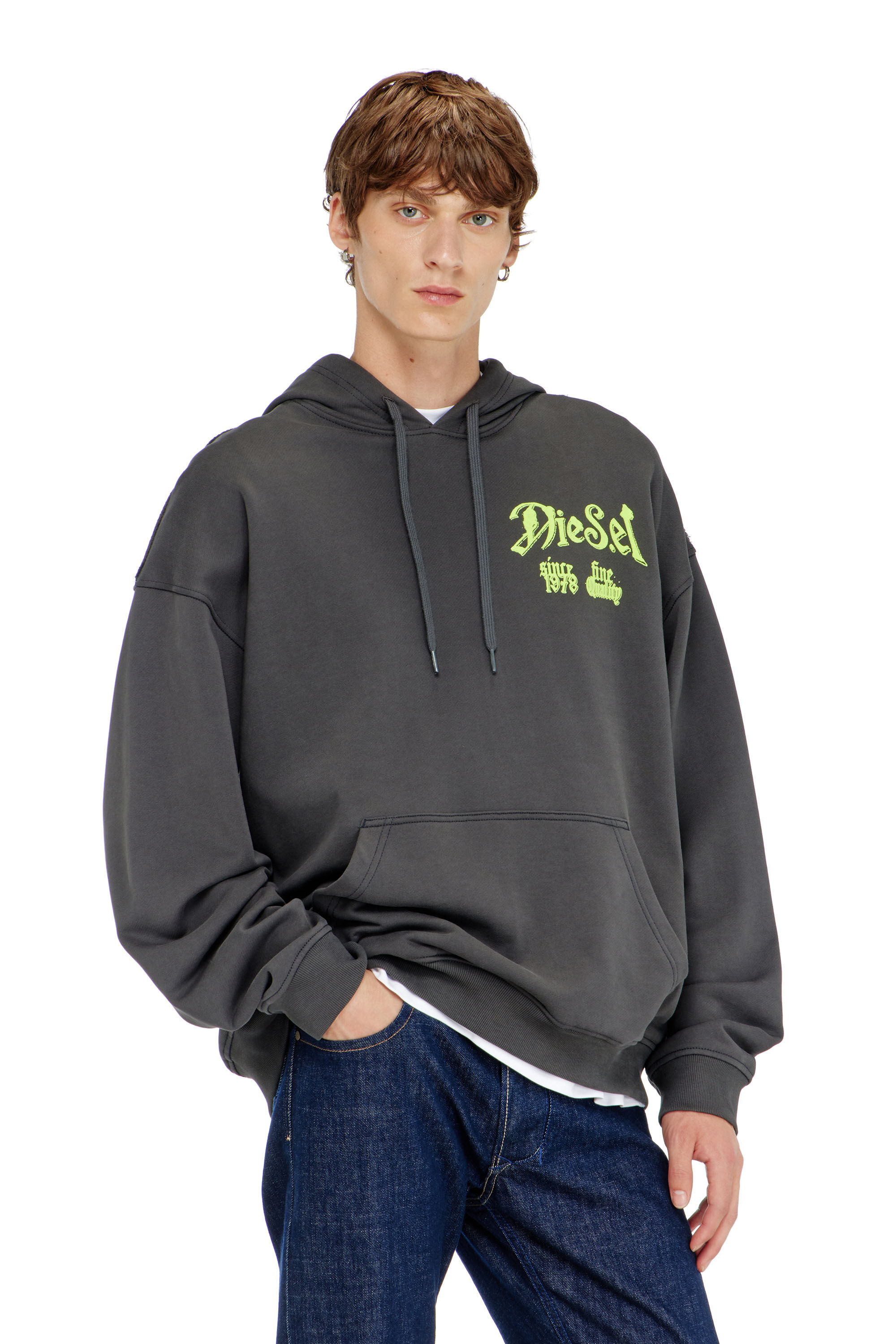 Diesel - S-BOXT-HOOD-AA2, Sudadera de algod&oacute;n con gr&aacute;ficos flocados Hombre in Gris - 3