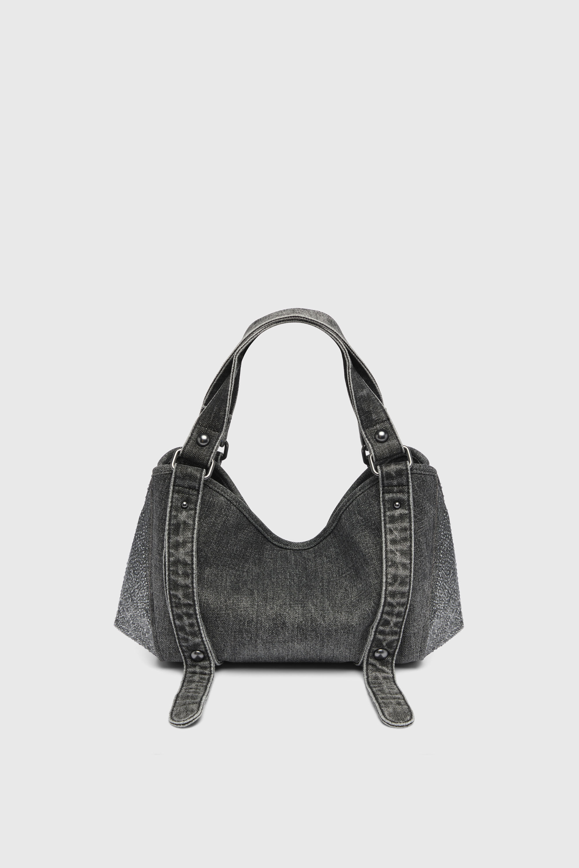 Diesel - D-ONE TOPHANDLE S, D-One-Bolso small con asa superior de denim solarizado con cristales Mujer in Negro - 2