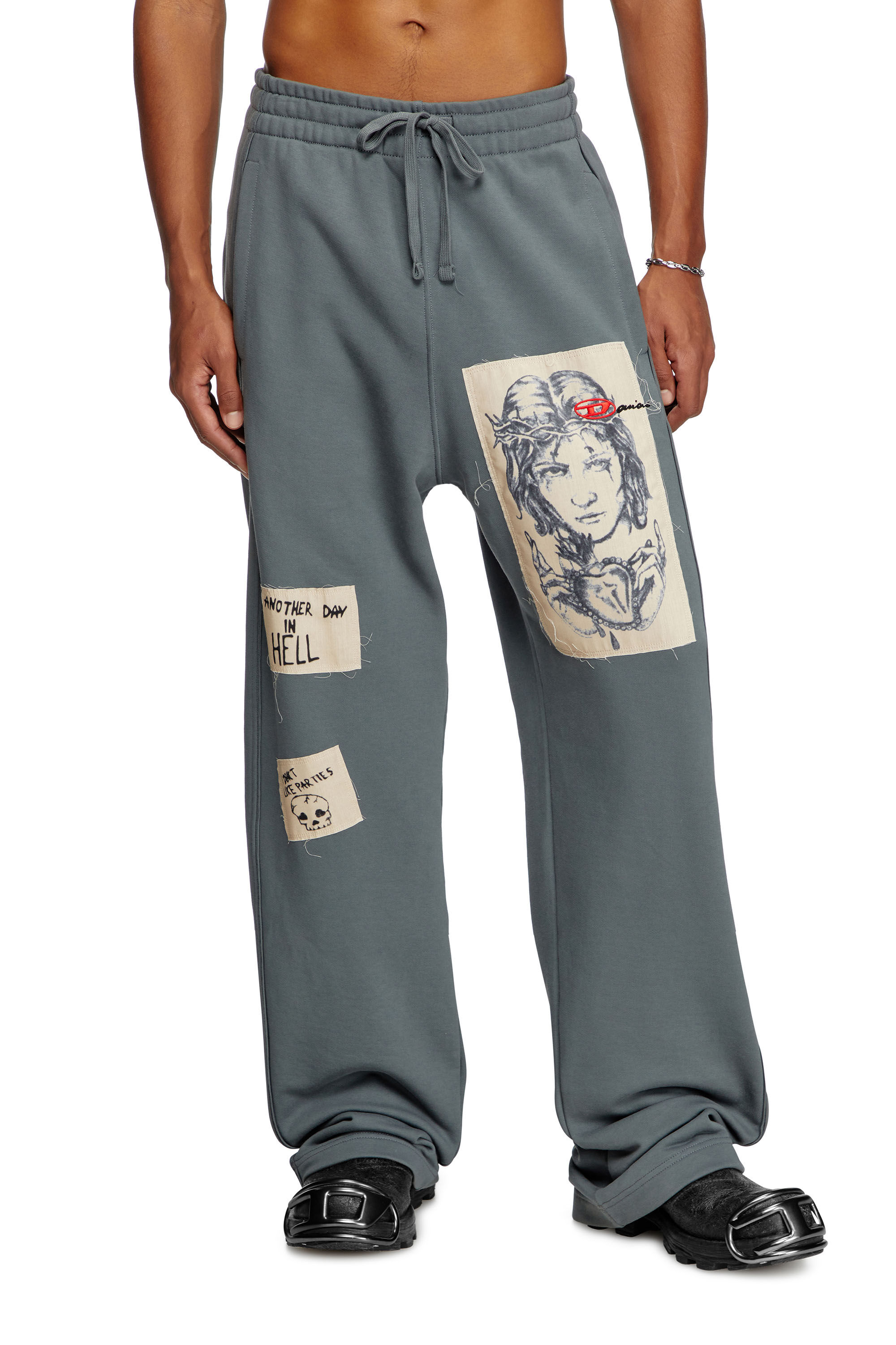 Diesel - P-MARTYANS-DD, Pantalones deportivos con parches de tatuaje Unisex in Gris - 3