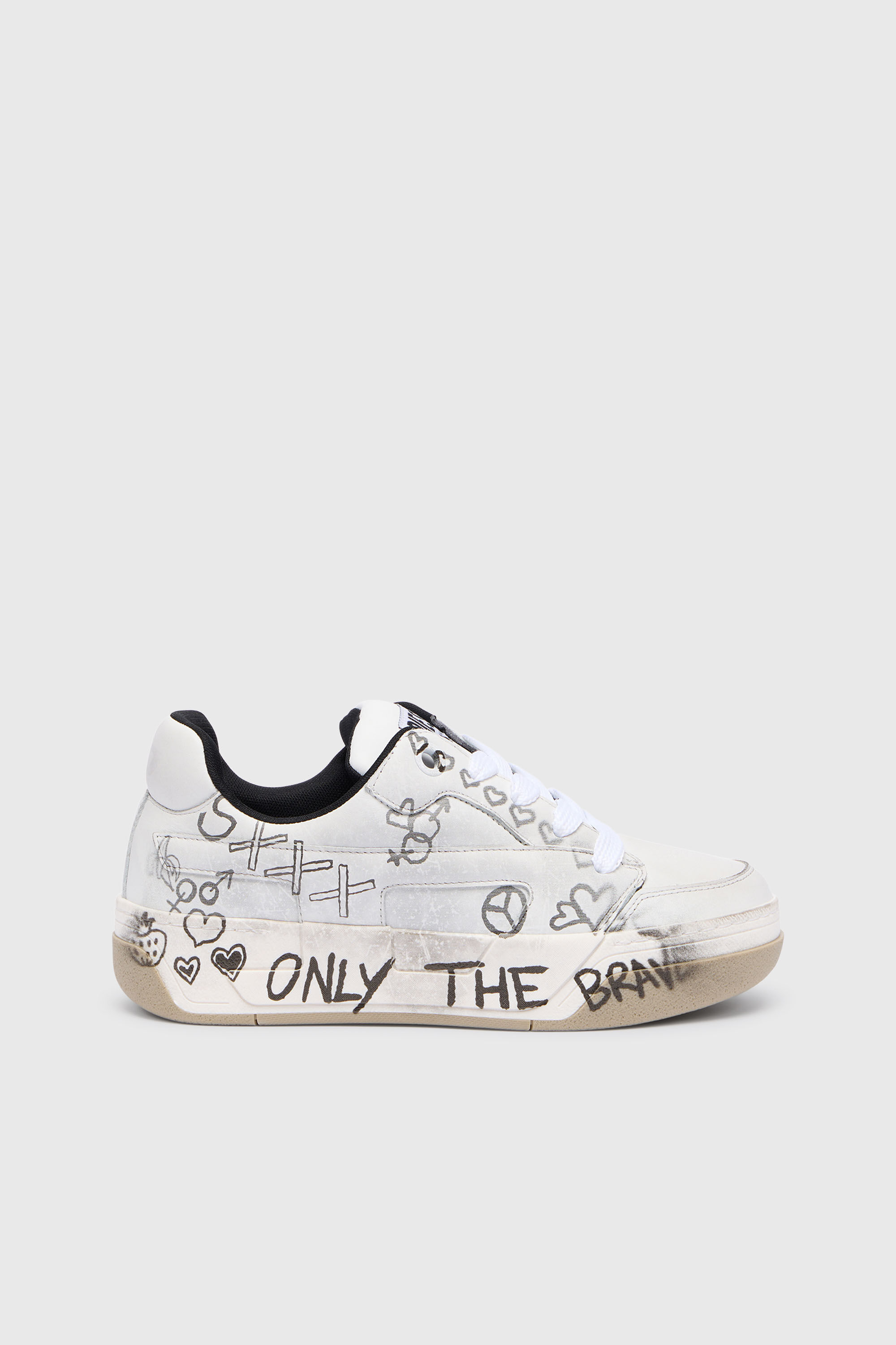 Diesel - S-D-OLLIE LOW, D-Ollie-Zapatillas de cuero con estampado de graffiti Hombre in Blanco - 1