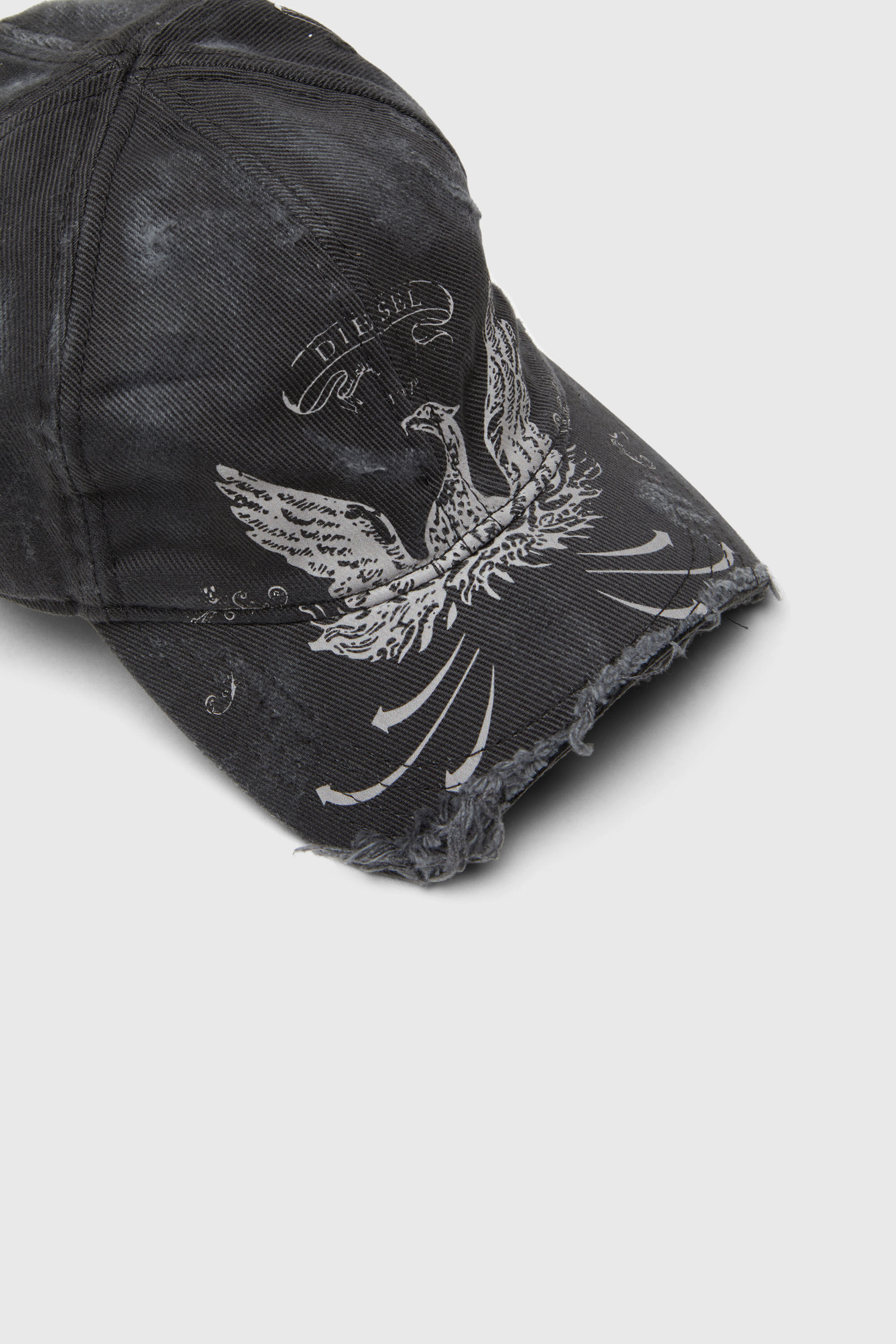 Diesel - C-FENIX, Gorra de b&eacute;isbol desgastada con estampado de Phoenix Hombre in Negro - 3