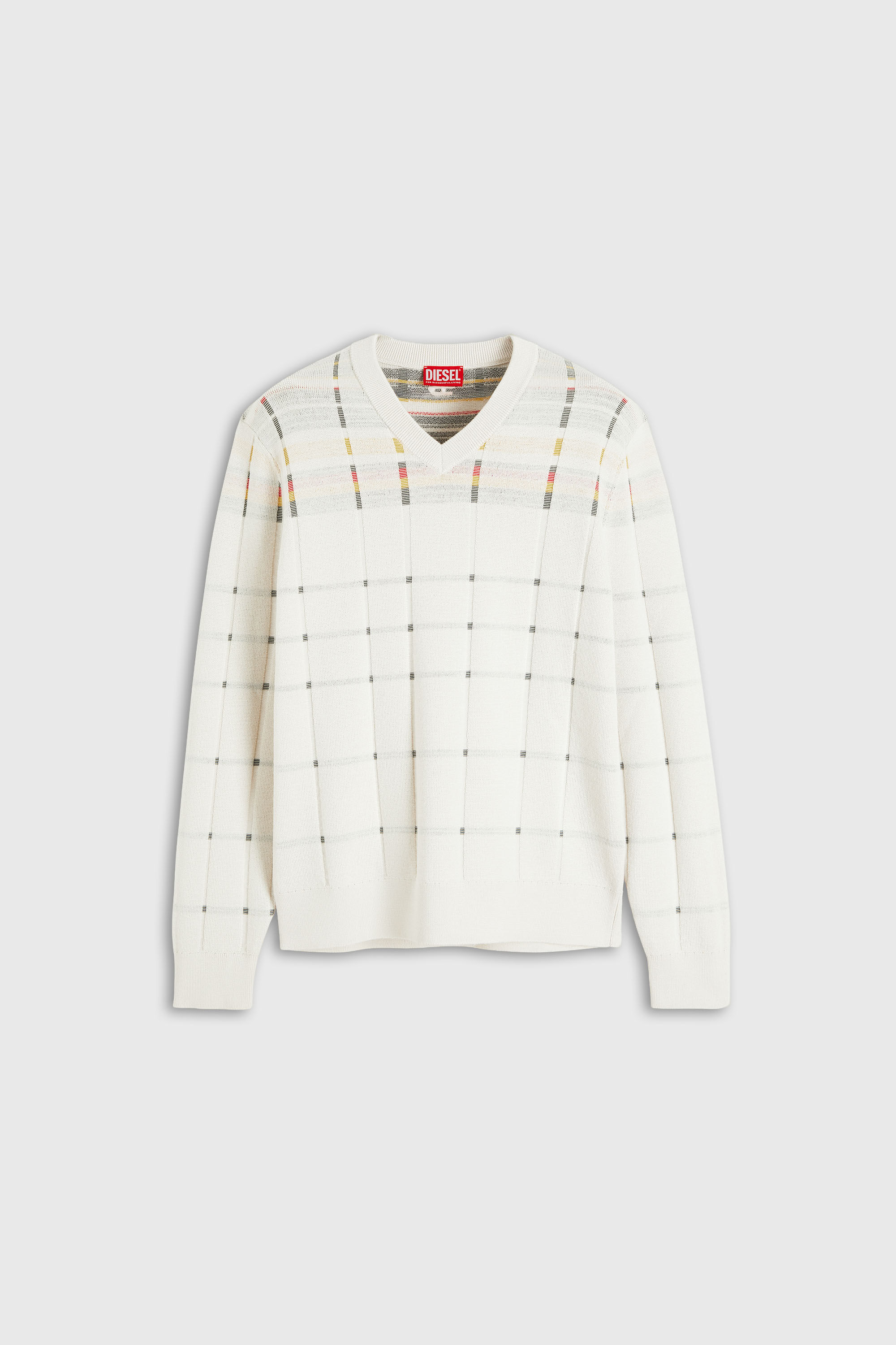 Diesel - K-ROENO, Jersey de lana con efecto de cuadros y cuello de pico Hombre in Blanco - 2