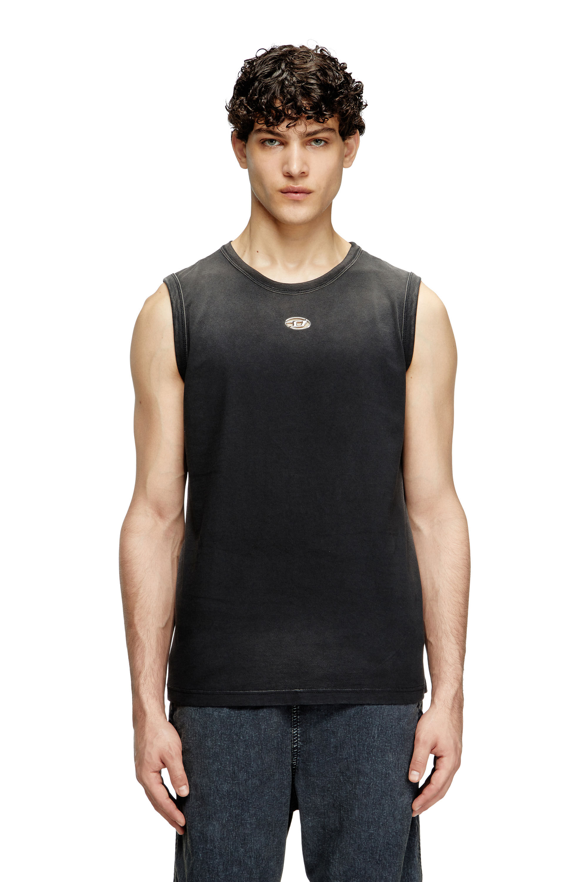 Diesel - T-BRICO-NEW, Camiseta sin mangas desteñida con recorte Oval D Hombre in Negro - 3